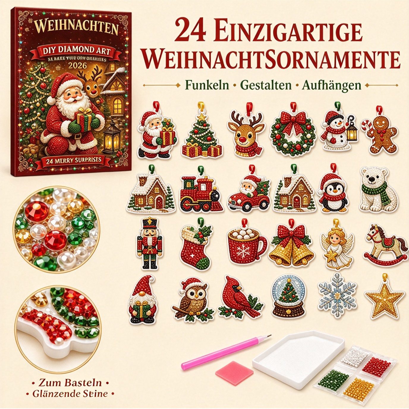 Bomiclss Adventskalender Weihnachtlicher Diamond-Painting-Adventskalender, Weihnachtsdekoration für Kinder und Erwachsene – Bild 4 von 5