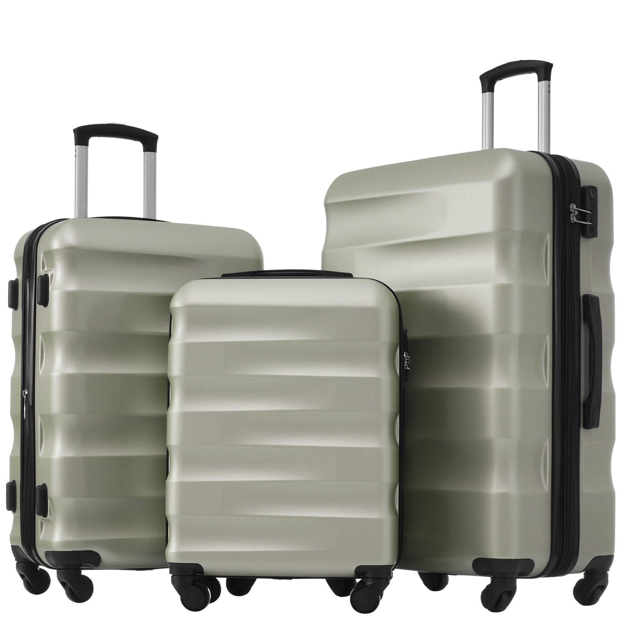 Ulife Trolleyset Kofferset Reisekoffer ABS-Material, TSA Zollschloss, 360° -Räder, 4 Rollen, (3 tlg) Grün