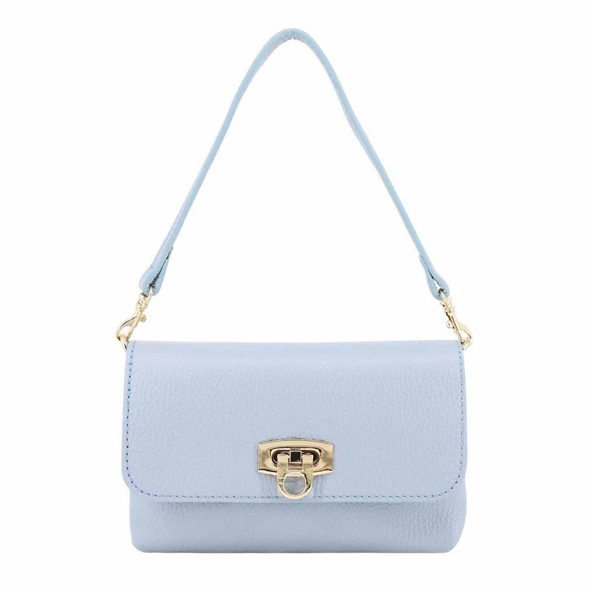 ITALYSHOP24 Schultertasche Made in Italy Damen Leder Tasche Mini Bag Ketten Crossbody Handytasche, Überschlagtasche Clutch Abendtasche Smartphone Handtasche CrossOver