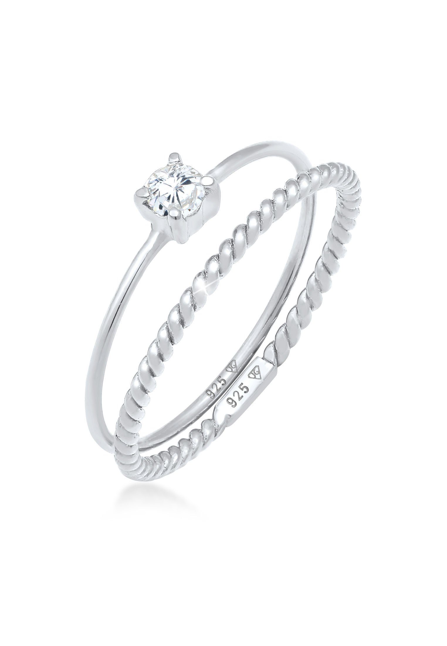 Ring-Set Zirkonia Gedreht Twisted Set (2 tlg) 925 Silber