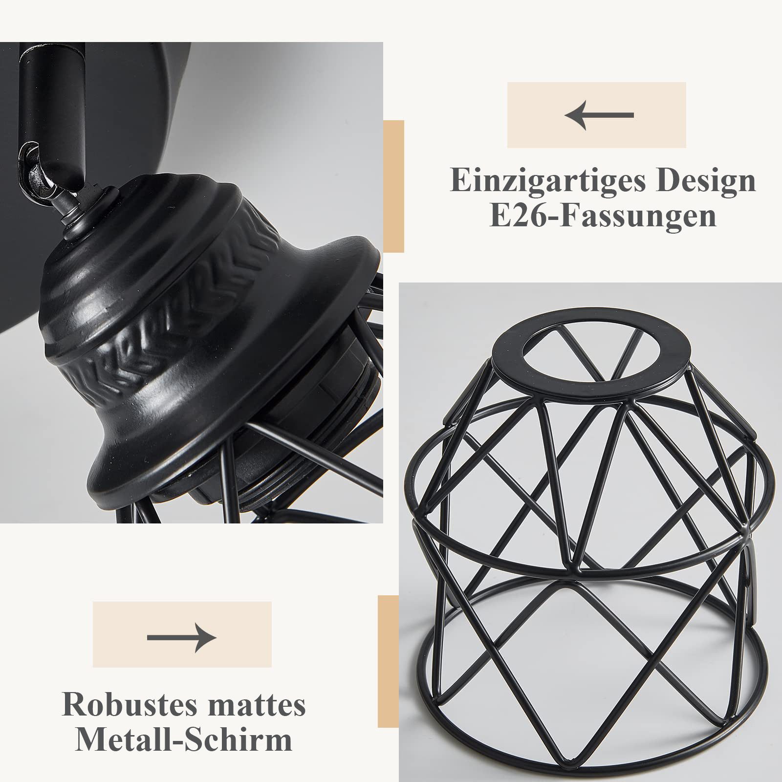 MUPOO LED Deckenspots E27 LED-Deckenstrahler 3 Flammig Modern Deckenlampe 360°Schwenkbar, Keine LED-Glühbirne, LED fest integriert, Warmweiß, Schwarz Retro/Vintage Deckenlampe für Küche,Flur,Esszimmer