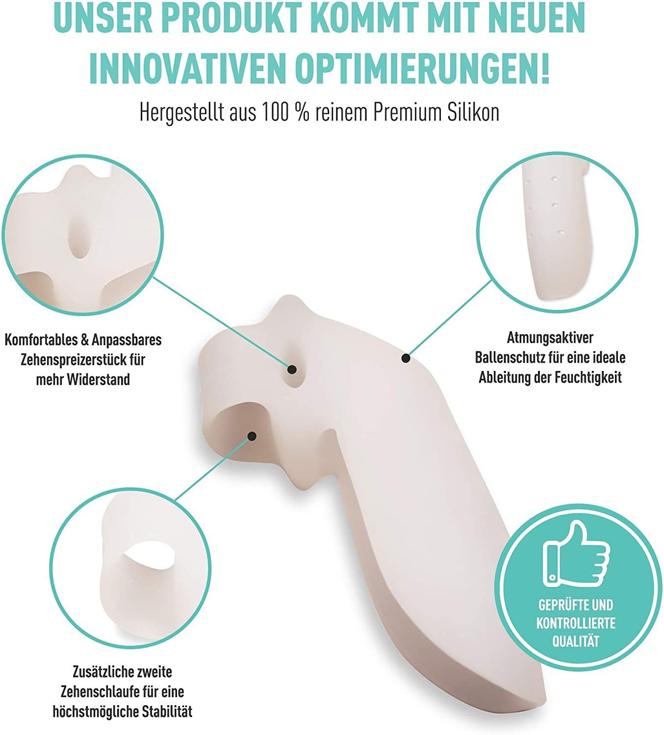 COOL-i ® Fußpolster Hallux Valgus Zehenspreizer – 2 Paar, Einstellbar, BPA-frei, Universalgröße