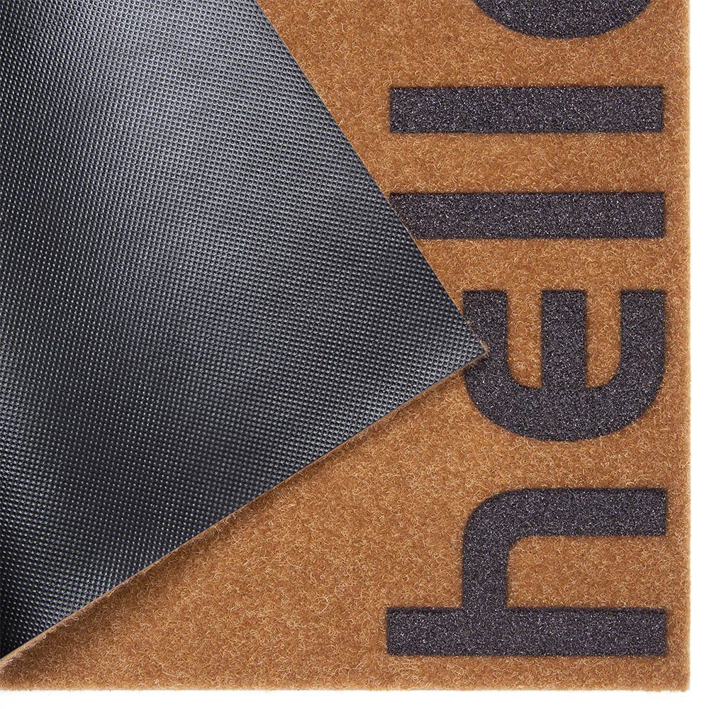 Fußmatte Fußmatte Hello I In- / Outdoor Kokos Optik braun grau, Teppich  Boss, rechteckig, Höhe: 10 mm