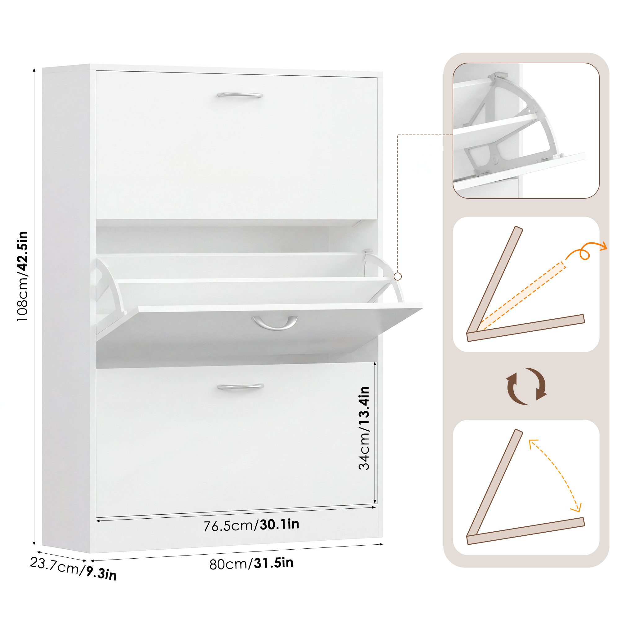 Homfa Schuhschrank mit 2/3 Klappen Schuhregal (1-St) Schuhkipper weiß 2 Türen/3Türen 80/100 x 80 x 23.5cm – Bild 3 von 5