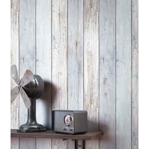 Newroom Vliestapete, Blau Tapete Landhaus Holz - Holztapete Holzwand Grau Vintage Shabby Chic Holzbalken Holzlatte für Wohnzimmer Schlafzimmer Küche