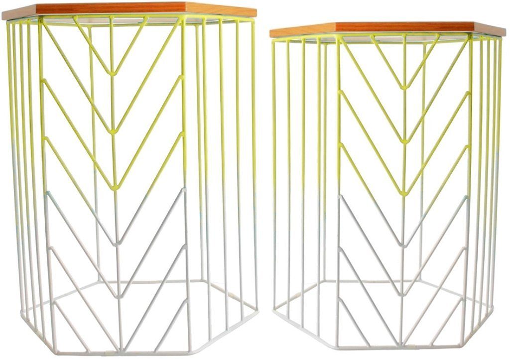 HSE24 Beistelltisch 2er Set moderne Beistelltische mit Farbverlauf und 6-Eck Platte stapelbar Scandi-Style Retro (Set, 2-St., 2er Set), Leicht stapelbar, modernes Design, leichte Optik