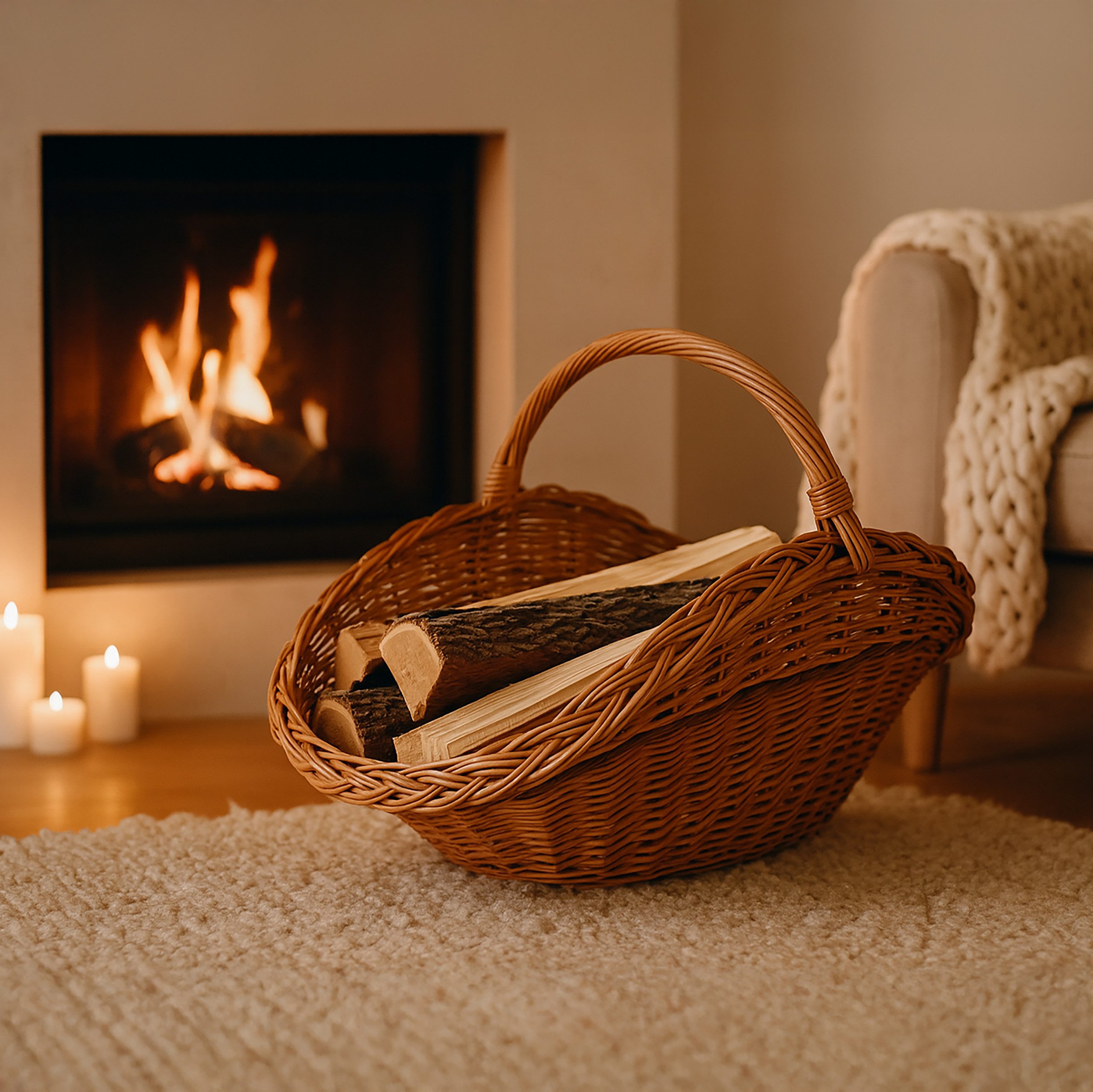 Creative Home Weidenkorb Holztrage Rattan Kaminholzkorb Kaminkorb Tragekorb – Bild 2 von 5