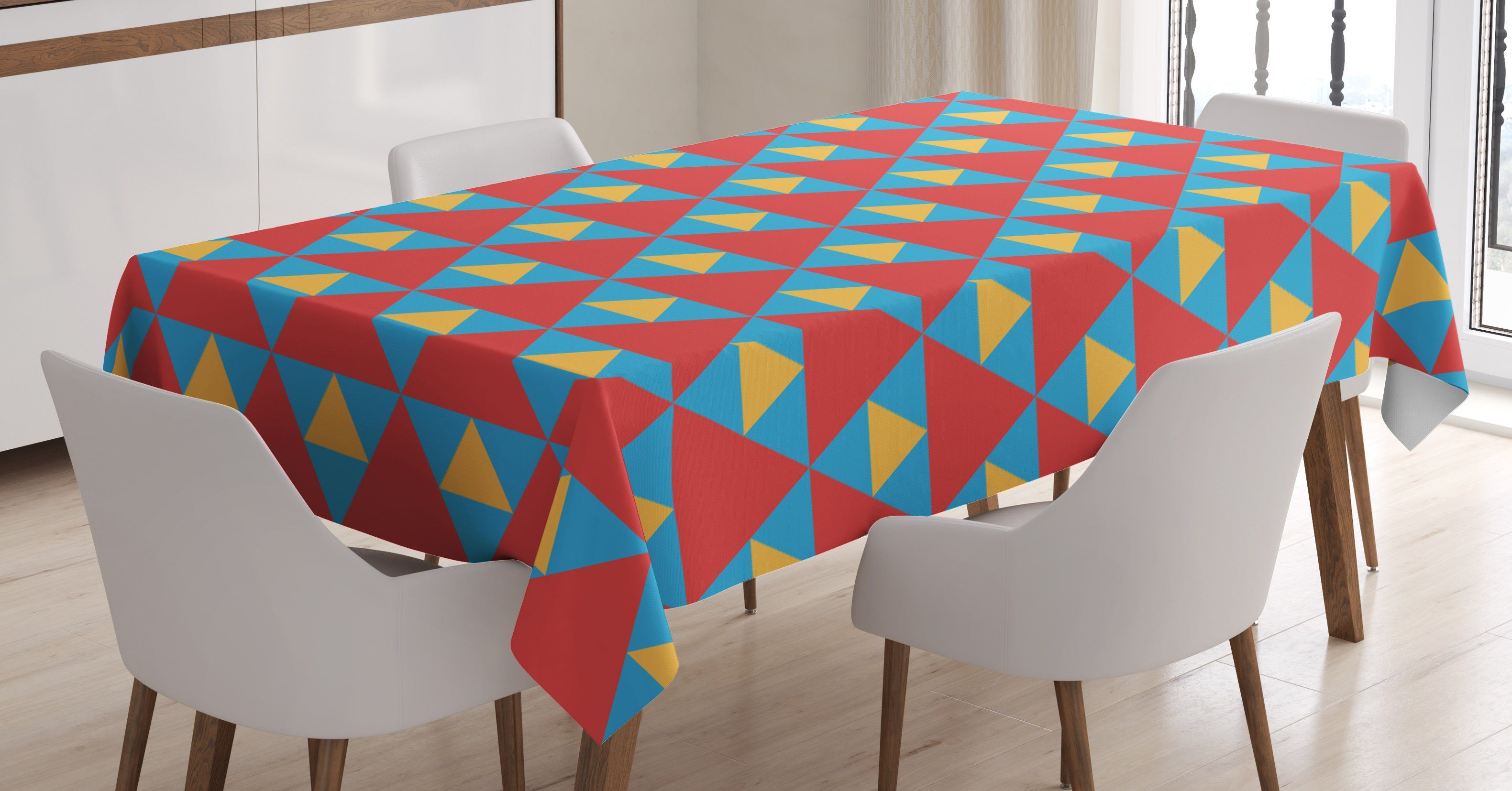 Abakuhaus Tischdecke Farbfest Waschbar Für den Außen Bereich geeignet Klare Farben, Retro Großer kleiner Triangles Retro