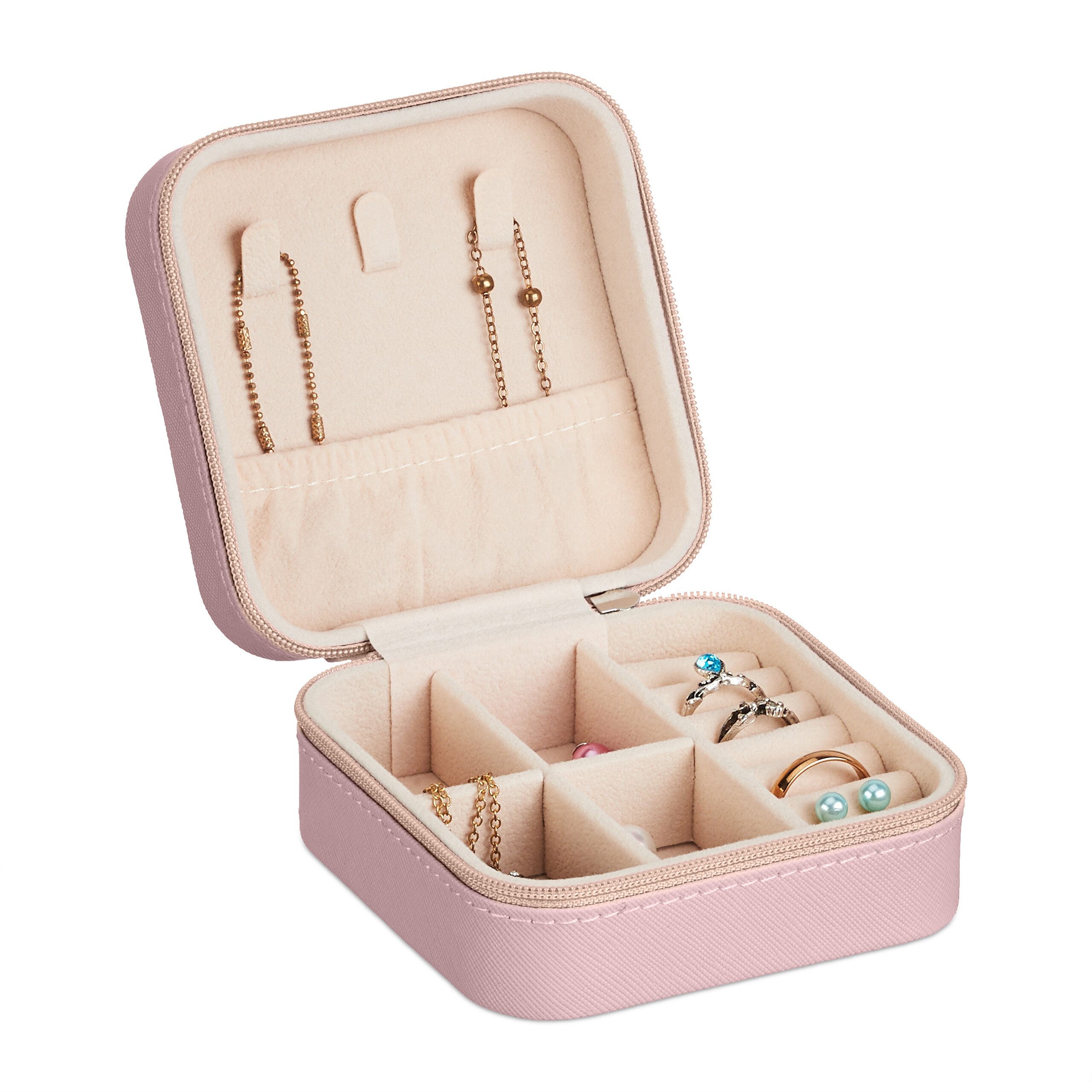 relaxdays Schmuckkasten Schmuckkästchen für Reisen, Pink günstig online kaufen