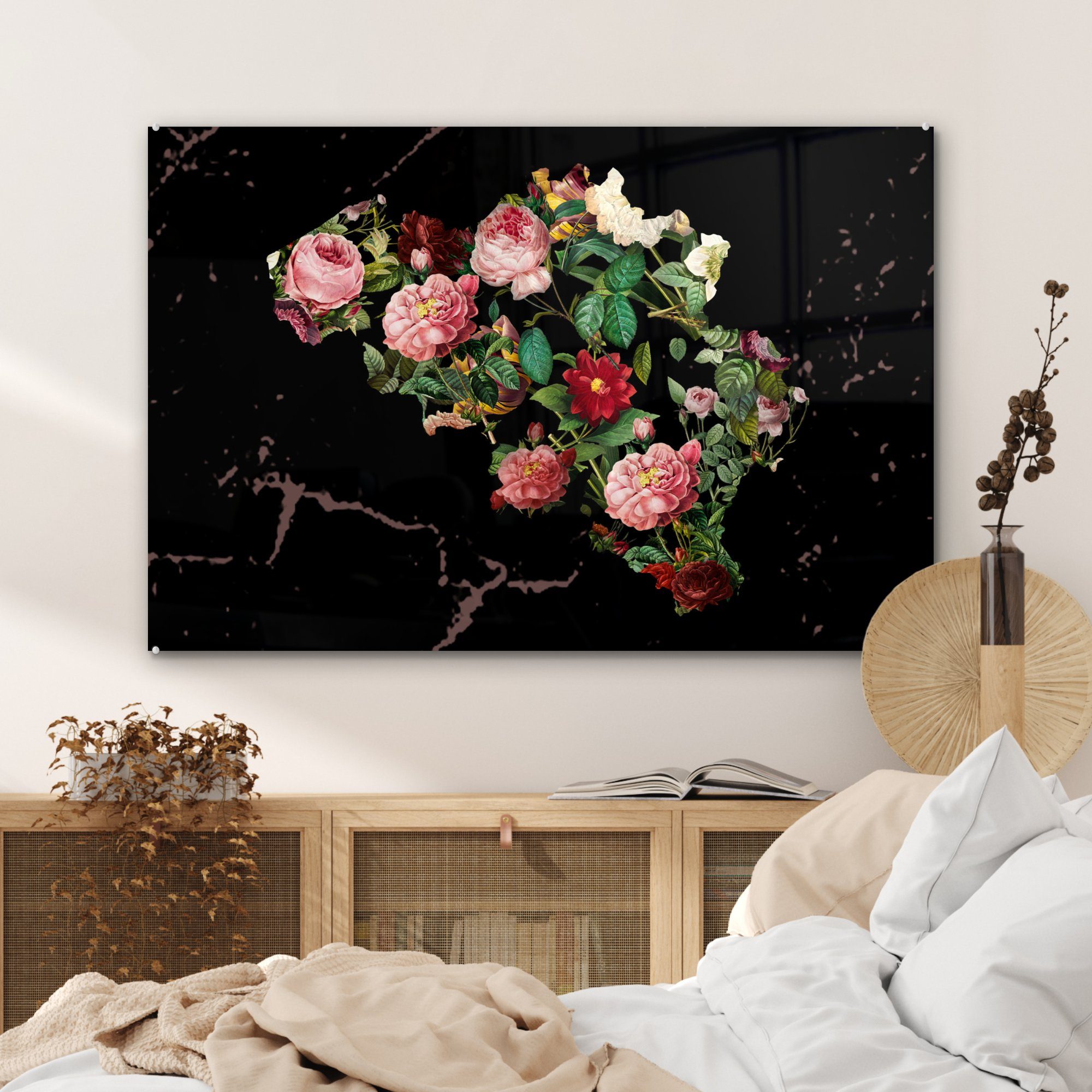 St), MuchoWow Wohnzimmer Karte Blumen, - Belgien & (1 - Acrylglasbild Schlafzimmer Acrylglasbilder