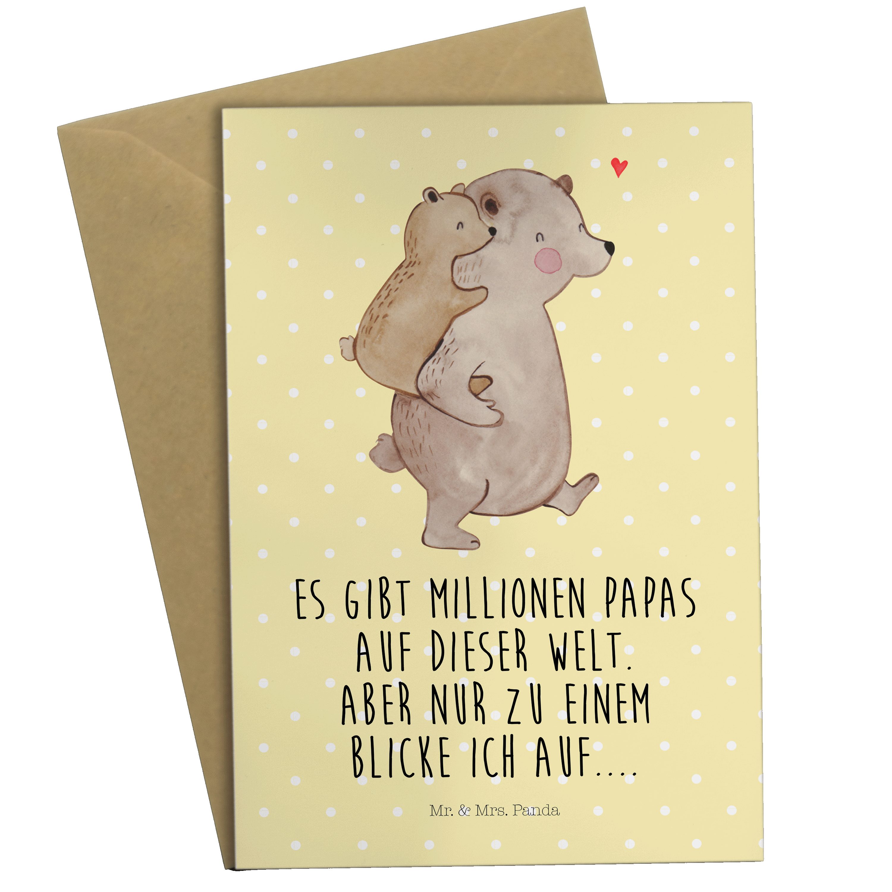 Mr. & Mrs. Panda Grußkarte Papa Bär - Gelb Pastell - Geschenk, Karte, Onkel, Vati, Sohn, Einladu