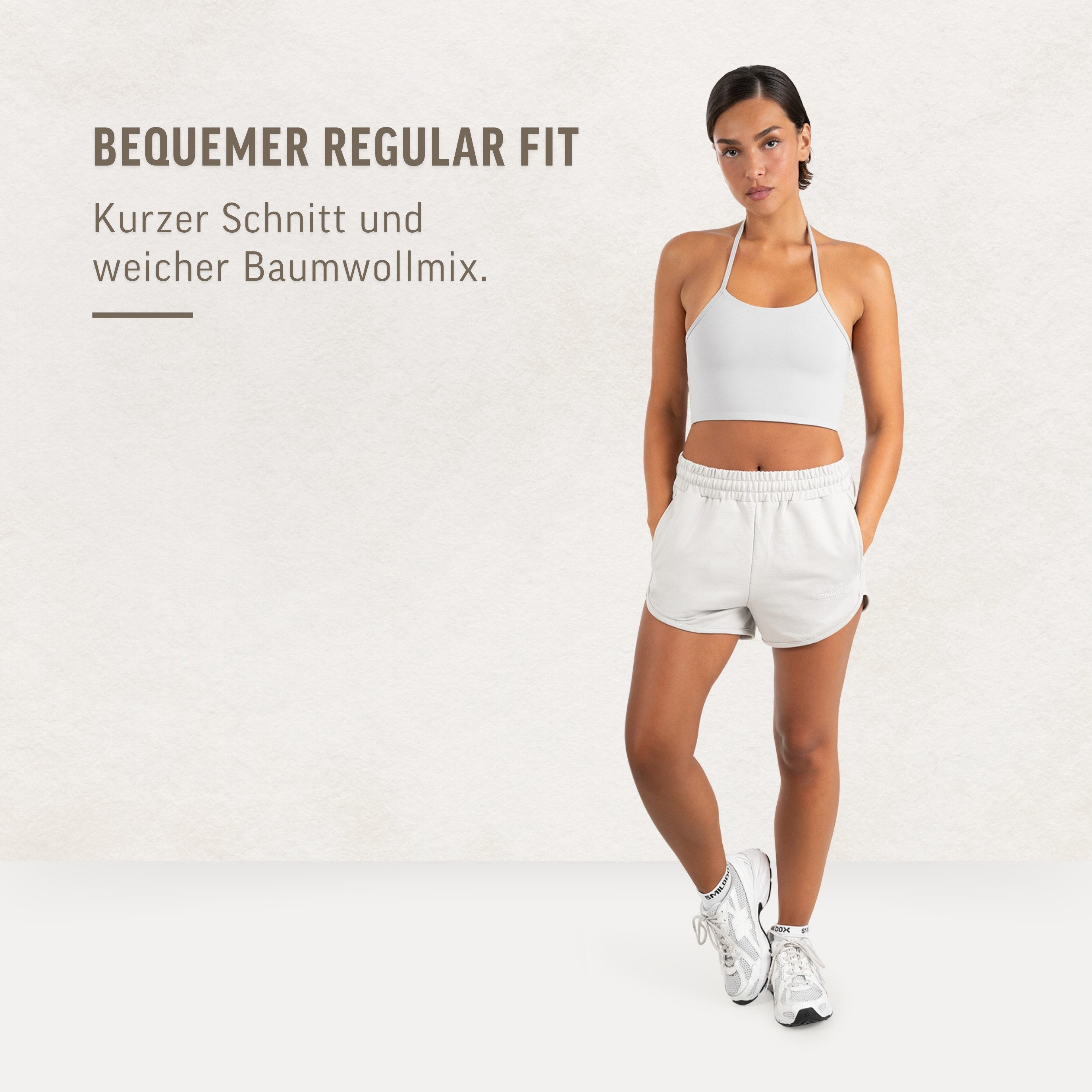 Smilodox Shorts Maruna Damen, kurze Hose, Regular Fit, Baumwolle, für Gym & Sommer Elastischer Tunnelzug, Basic, Baumwollmix, Seitentaschen