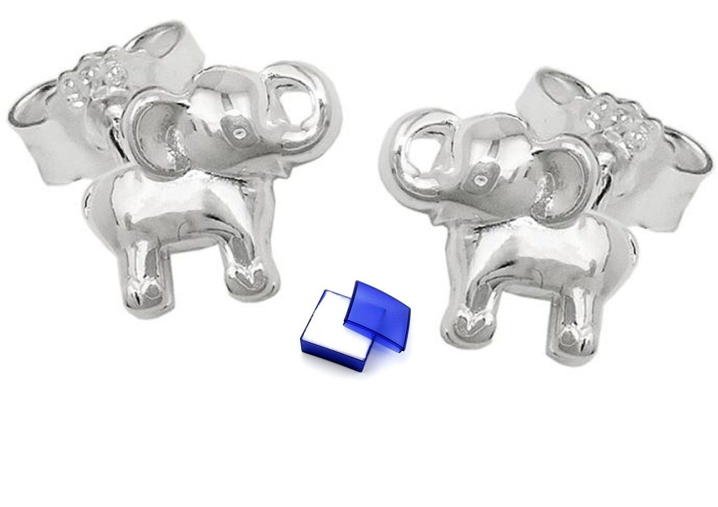 Paar Ohrstecker Ohrringe Kleiner Elefant glänzend 925 Silber 6 x 7mm inkl. Schmuckbox
