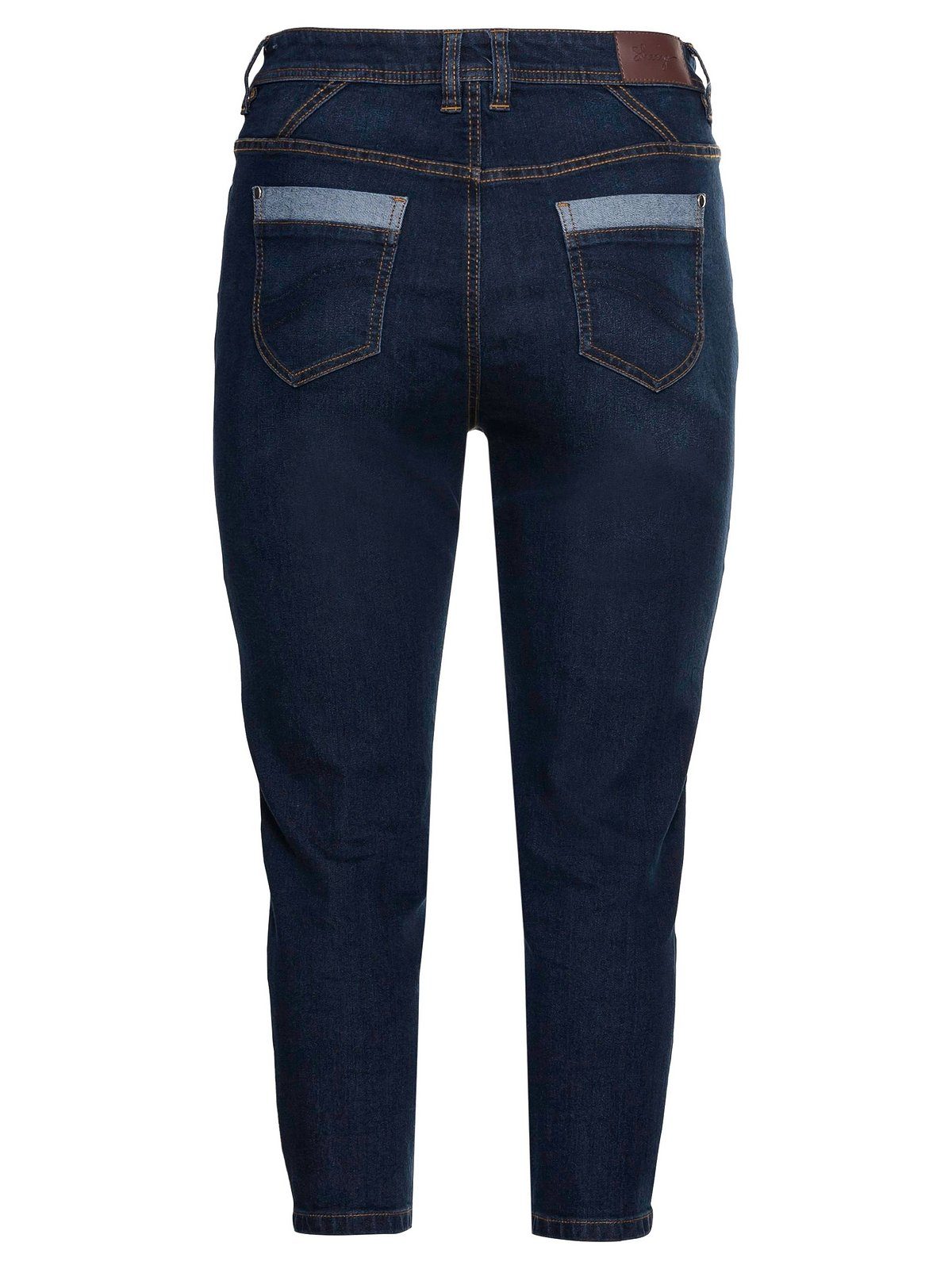Größen Stretch-Jeans Sheego mit Stickerei blue Große 7/8-Länge, vorn Denim in dark