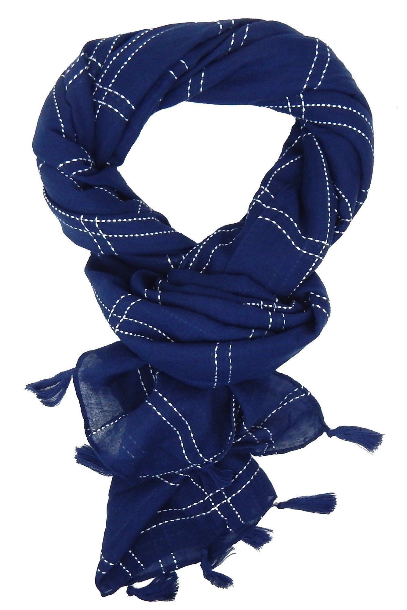 Ella Jonte Modeschal, im Boho Ibiza Style mit weißen Ziernähten und Quasten