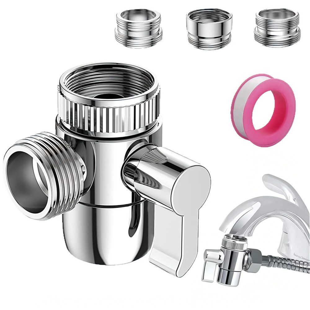 AFKSMILE 3-Wege-Ventil 3 Wege Wasserhähn Umschaltventil,Diverter Ventil mit M22 M24 G1/2 Zoll, Messing Verteilerventil für Küche Bad Duschsystem Waschbeckenbrause