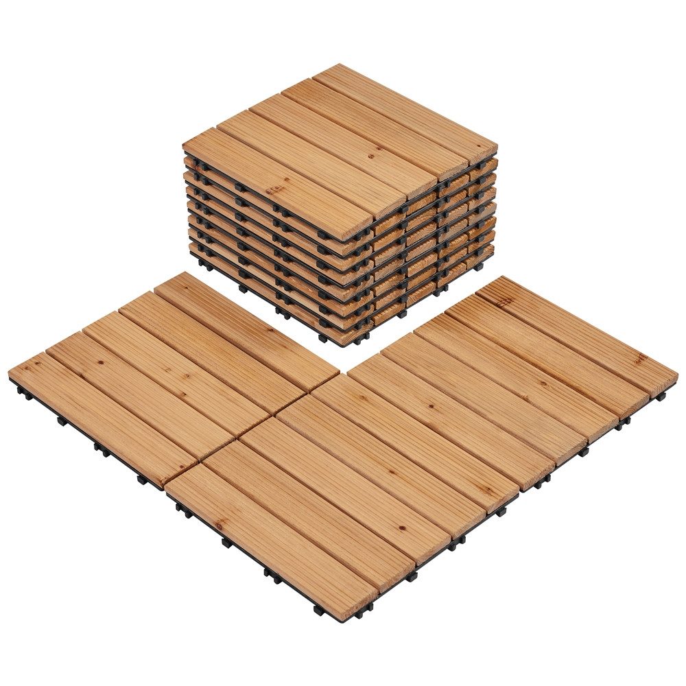 Yaheetech Holzfliesen 31 cm L × 31 cm B Bodenfliesen aus Tannenholz, Klicksystem Wetterfest 1 Bodenbelag Stecksystem