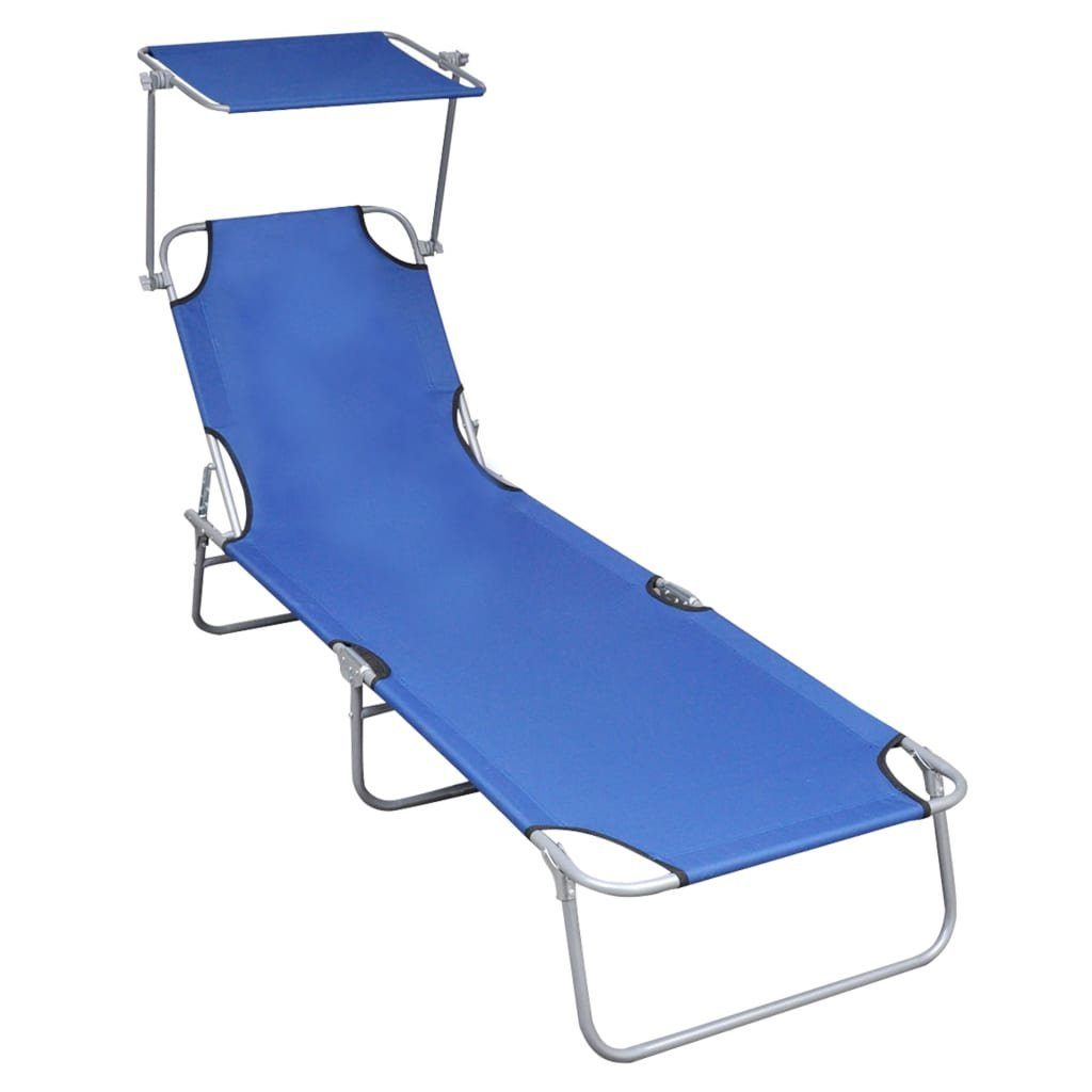 Gartenliege Klappliege mit Sonnendach Blau Aluminium
