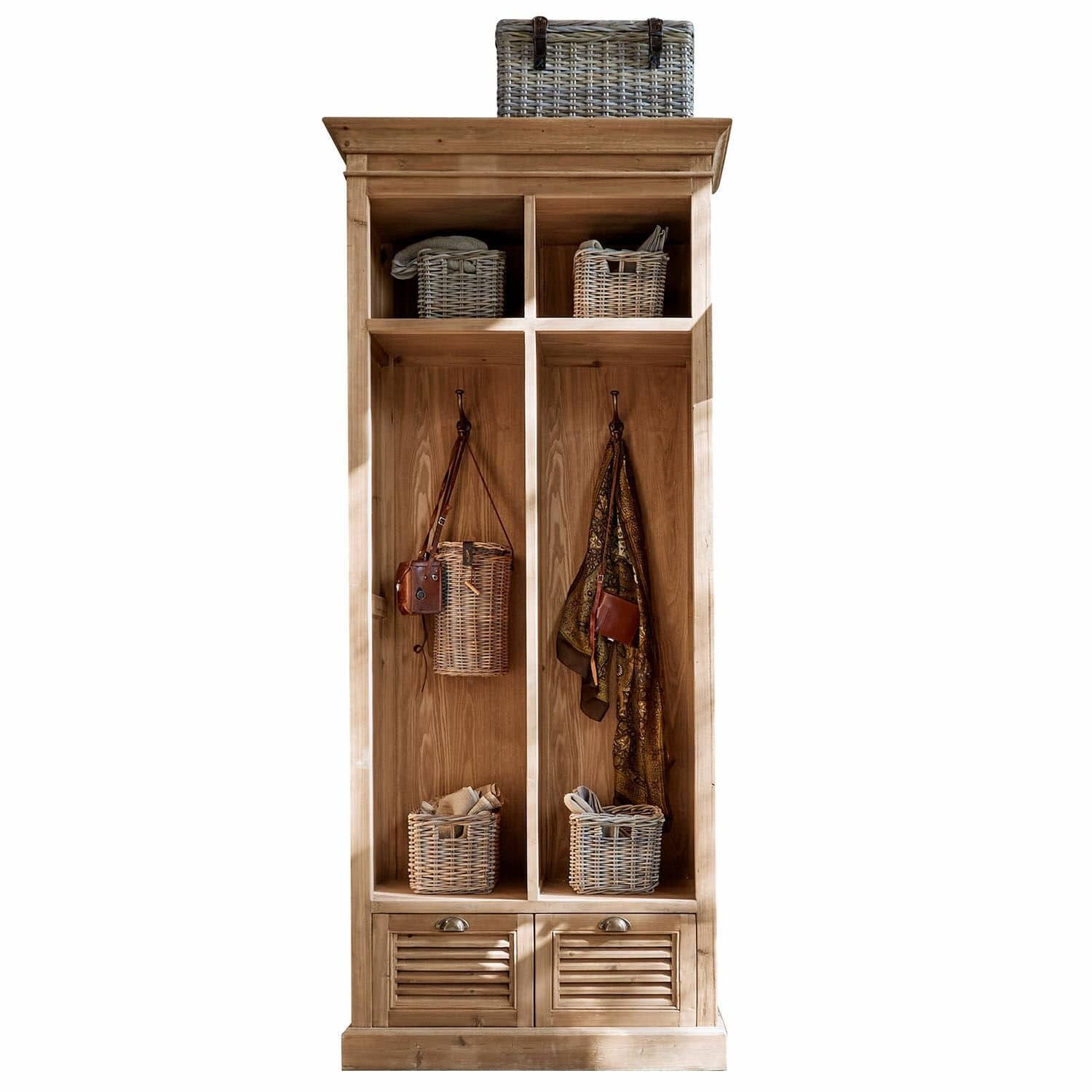 Mirabeau Garderobe rustikaler offener Schrank Farnham aus Tannenholz braun (natürliche Maserung, Kleiderhaken, Ablagen & 2 Schubladen), Holzschrank, Flurschrank, B 100cm, H 230cm, T 48cm