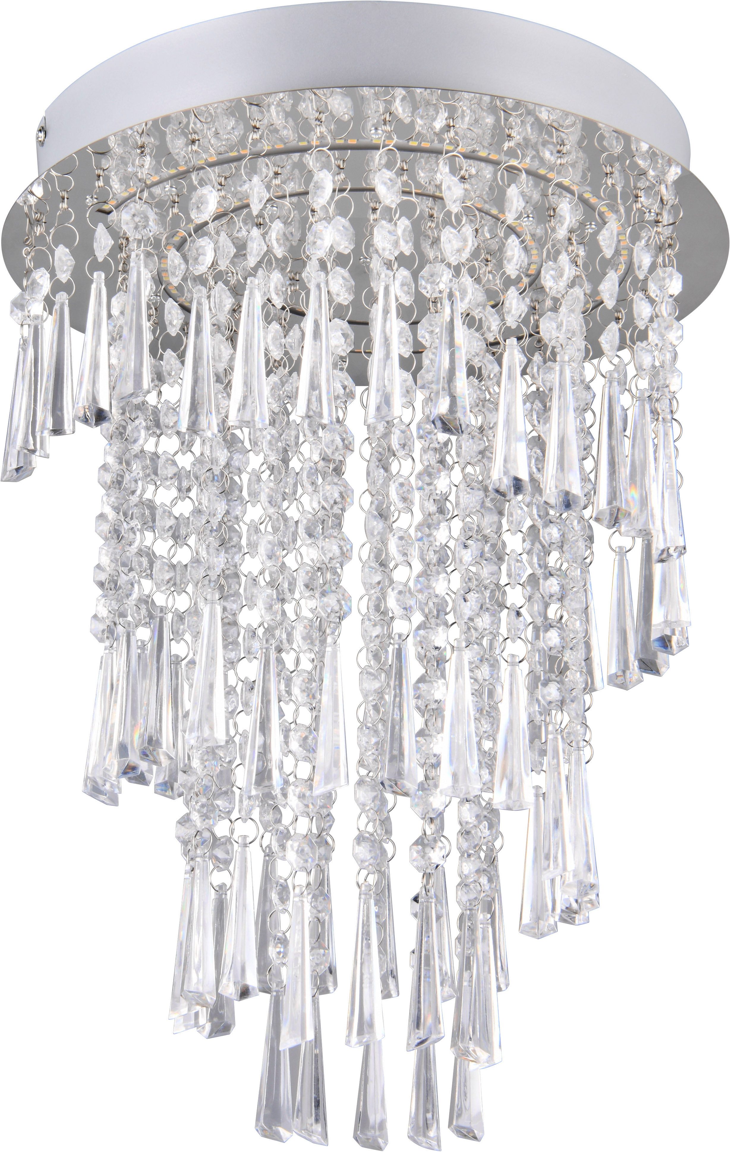 Reality Leuchten LED Deckenleuchte POMP, LED Deckenlampe 18W 2400 Lumen CCT 2700-6500K Ø 30cm H.40cm, CCT - über Fernbedienung, Dimmfunktion, Memoryfunktion, mehrere Helligkeitsstufen, LED fest integriert, Farbwechsler, warmweiß - kaltweiß, chromfarbige Deckenleuchte mit glitzerndem Acryl Behang, Fernbedienung