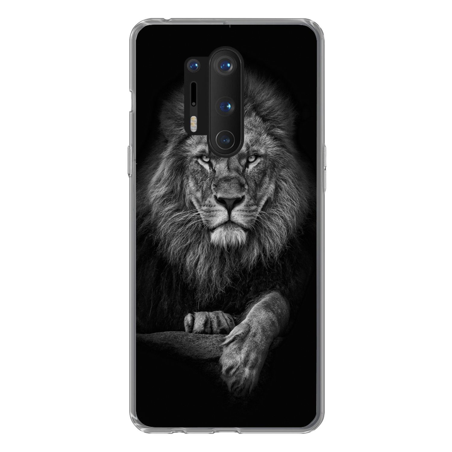 MuchoWow Handyhülle für OnePlus 8 Pro Löwe - Tiere - Schwarz - Weiß, Phone Case, Silikon, Schutzhülle Dünn
