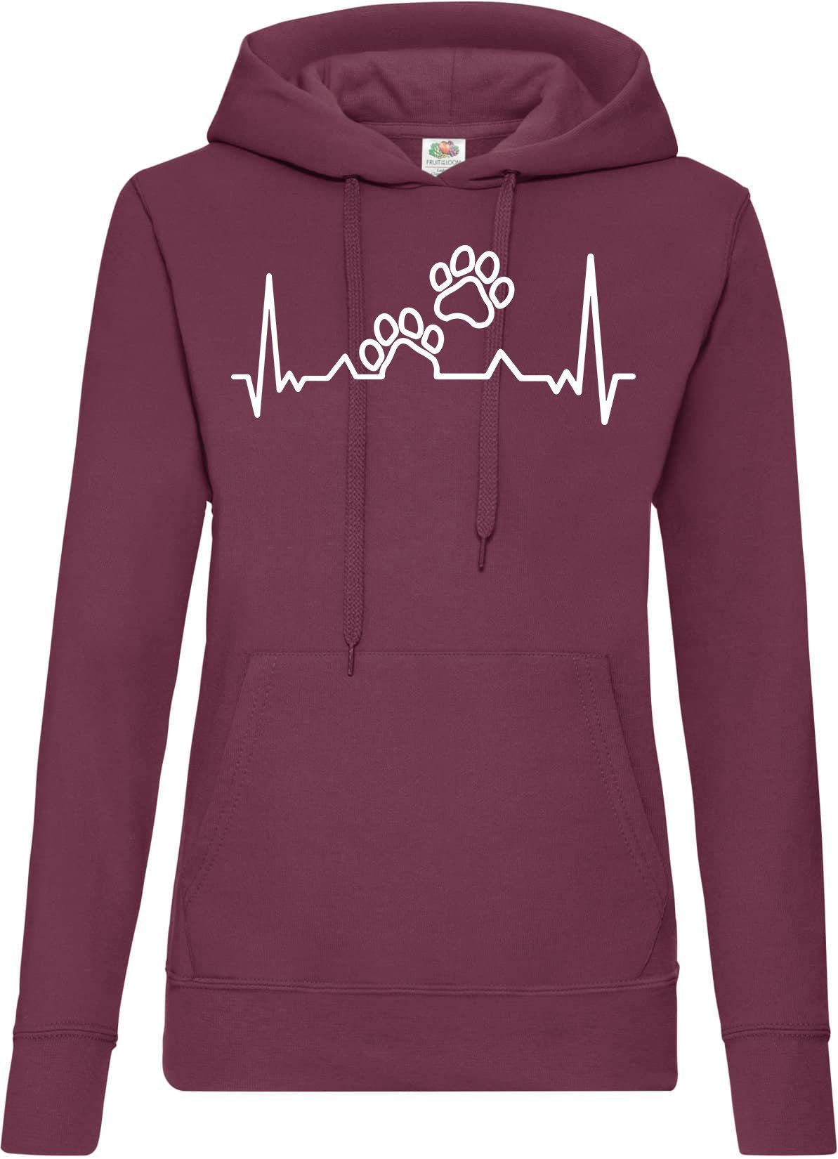 YOUTH DESIGNZ Kapuzenpullover Heartbeat Hunde Pfoten Damen Hoodie Pullover mit trendigem Frontprint mehr