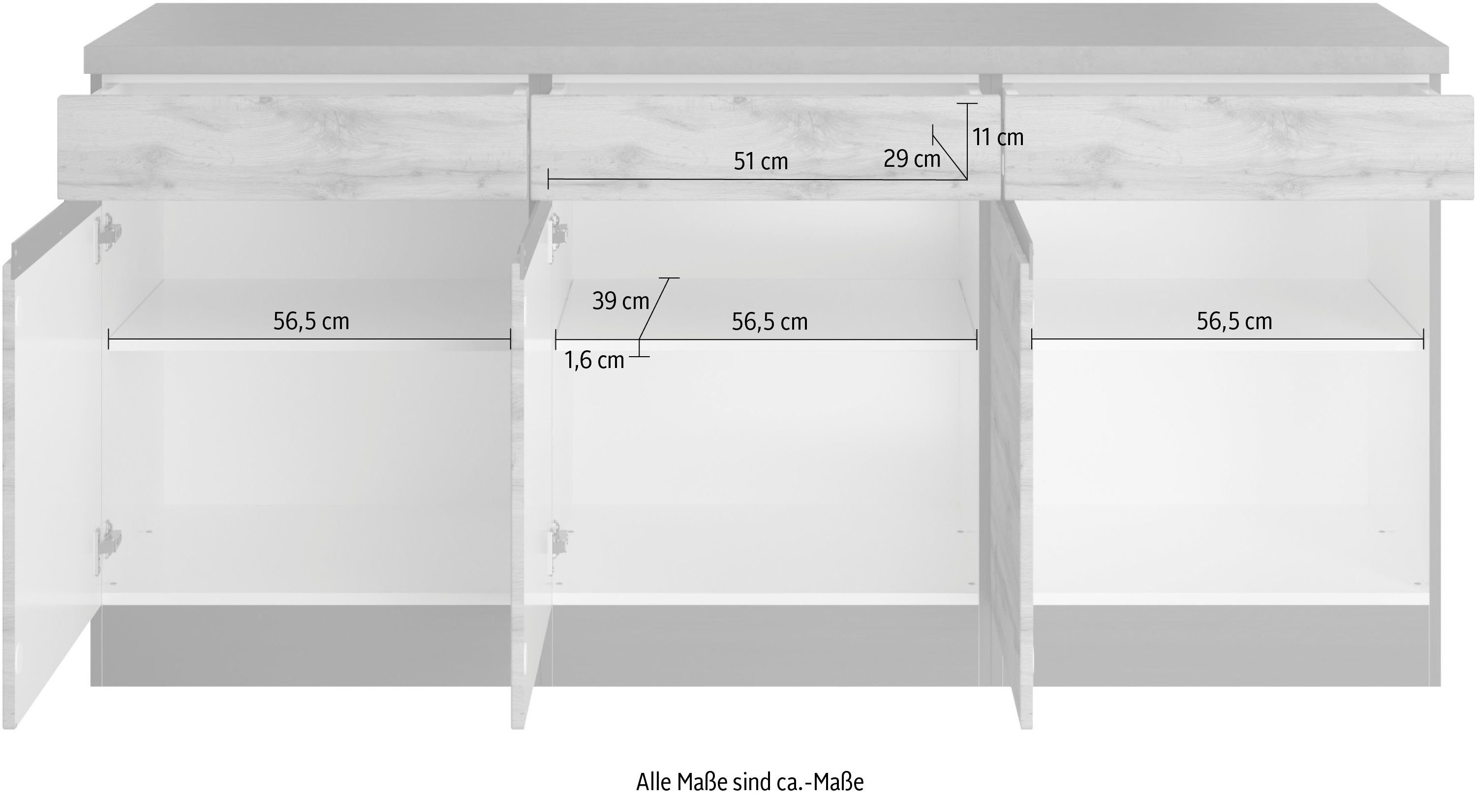 HELD MÖBEL cm, | 180 grau MDF-Fronten Breite Matt Riesa wotaneiche Unterschrank