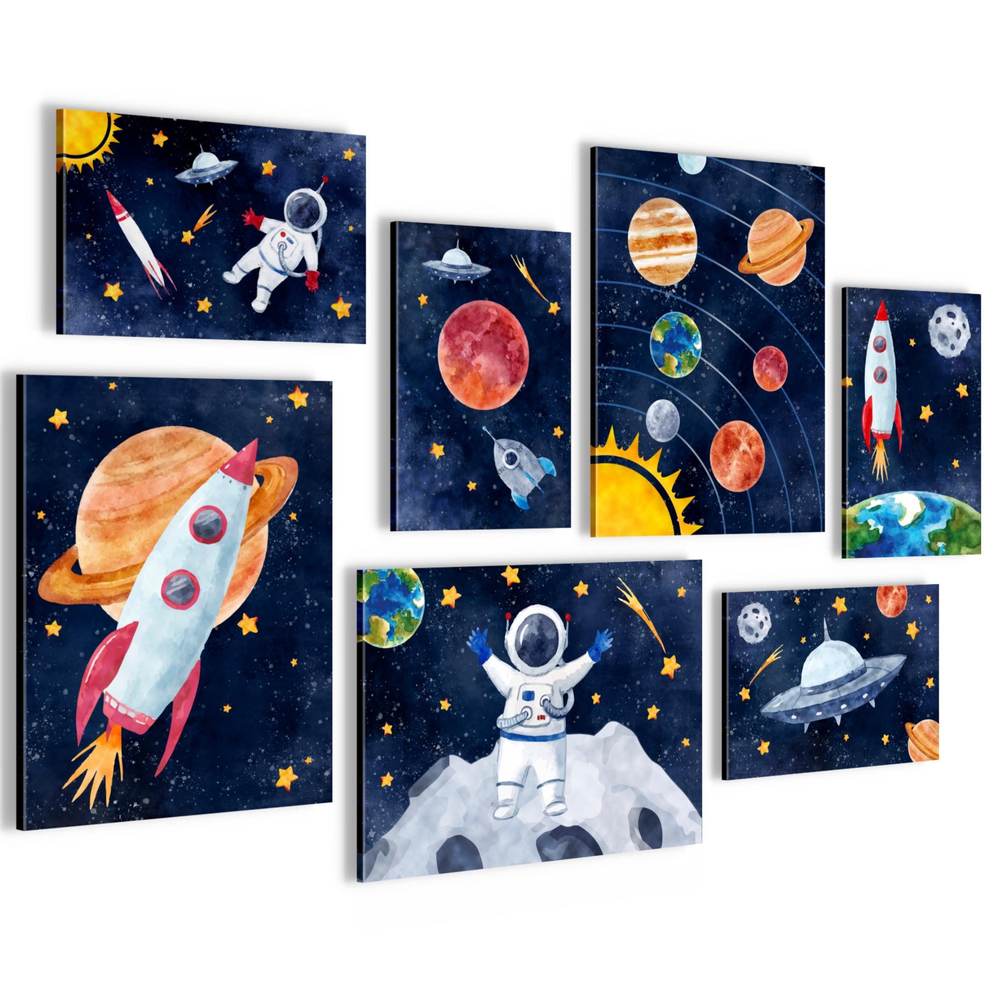 Novart Wandbild Rakete Blau Bunt Kinderzimmer