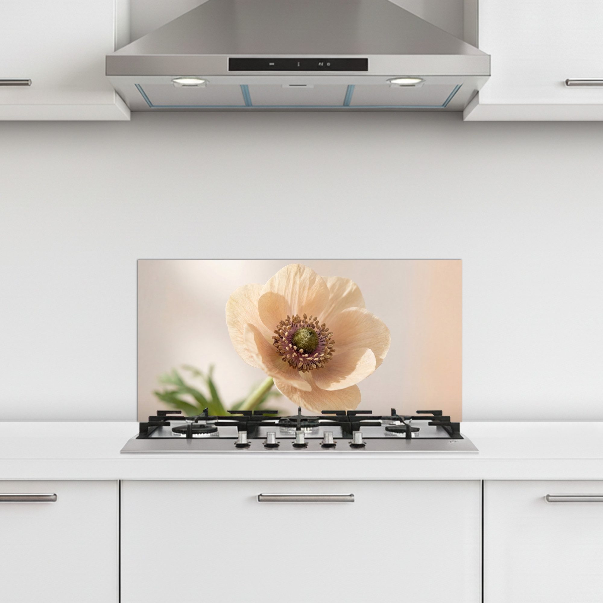 KitchenYeah Küchenrückwand selbstklebend (keine Folie) Blume - Minimalistisch - Grün, (1-tlg), Küchenrückwand, Spritzschutz, Kitchen, 60x30 cm