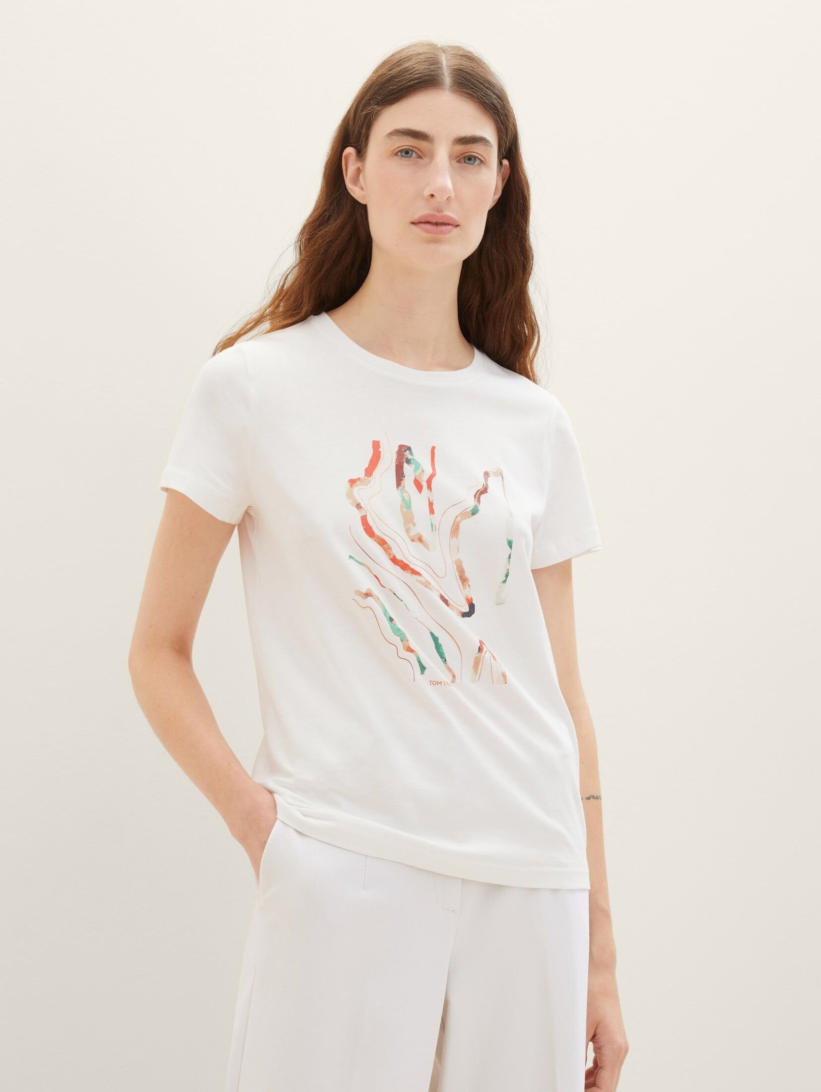 white off TOM TAILOR T-Shirt Print mit T-Shirt