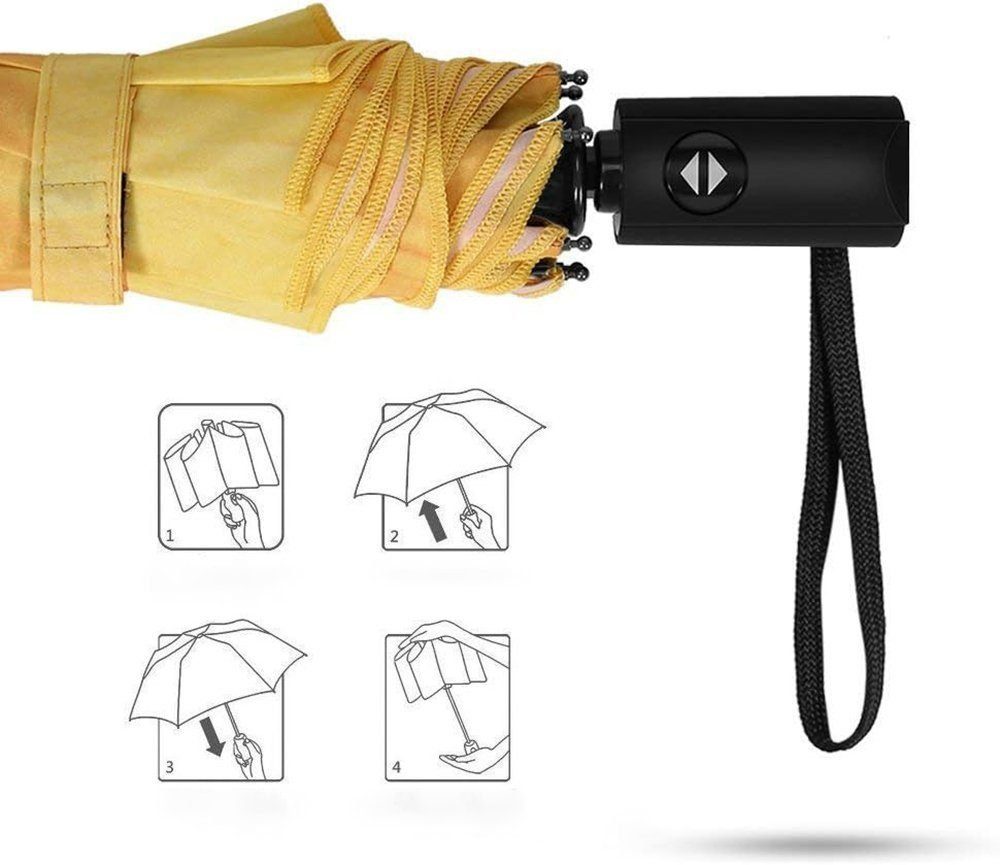 SOTOR Taschenregenschirm Vollautomatisch dreifach faltbarer Regenschirm Schnee- Regenschirm, und Regen-, UV-Schutz Sonnenblume