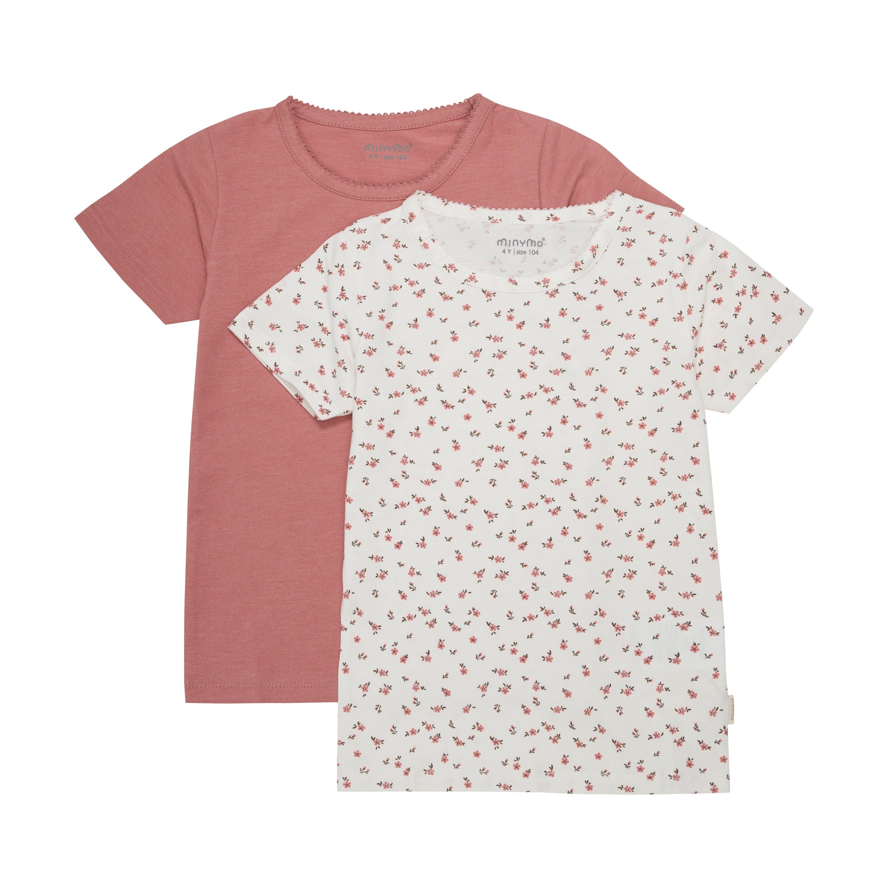 Minymo T-Shirt MINYMO - MIBasic 33 - T-shirt (2-pack) - 3933 2er-Pack Kurzarmshirt Basic und mit Print Canyon Rose (411)