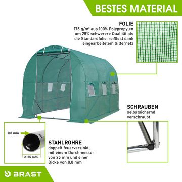 BRAST Foliengewächshaus Gewächshaus mit Stahlfundament 4 Größen 2x3m 3x4m 3x6m 3x8m, Erdanker Gitternetzfolie 175g/m² schwere Qualität