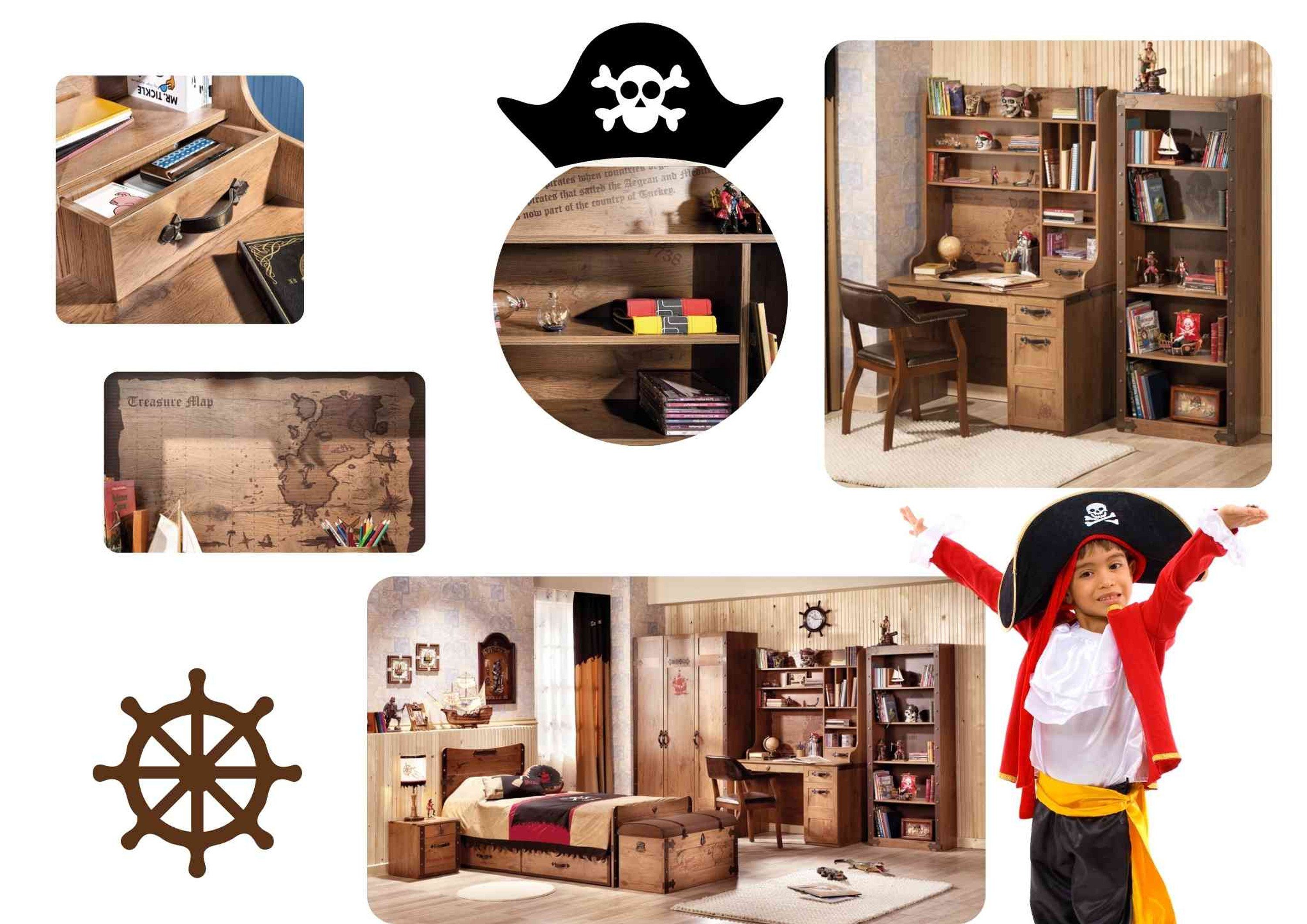 Schreibtischaufsatz, Breite rustikalen 116 Pirate Bay, stilechtem Kinderschreibtisch Cilek cm, mit Piratendesign