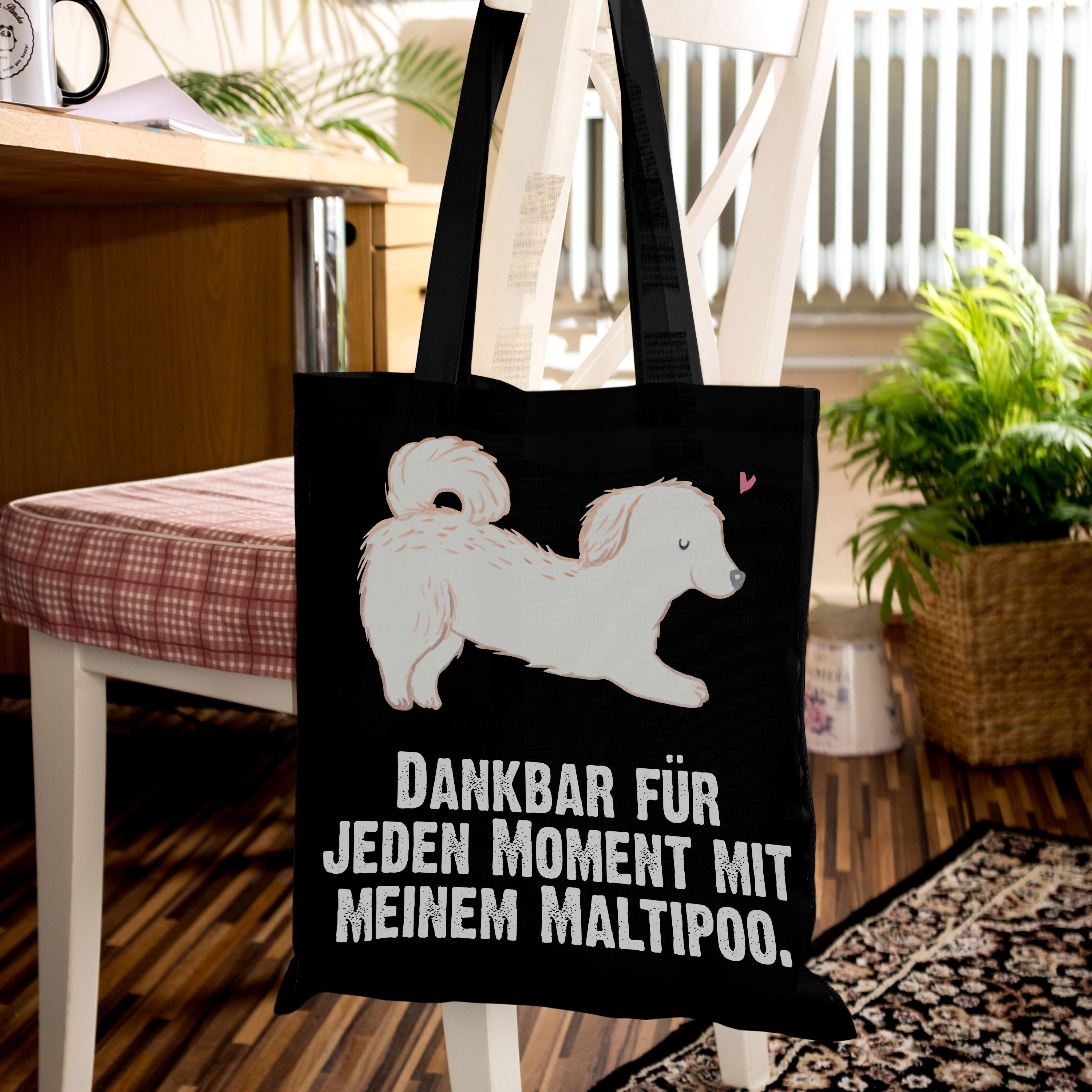 Geschenk, Mrs. - Mr. Maltipoo Stoffbeutel, Moment Schwarz Panda Jutebeutel, - (1-tlg) & Hund, Tragetasche