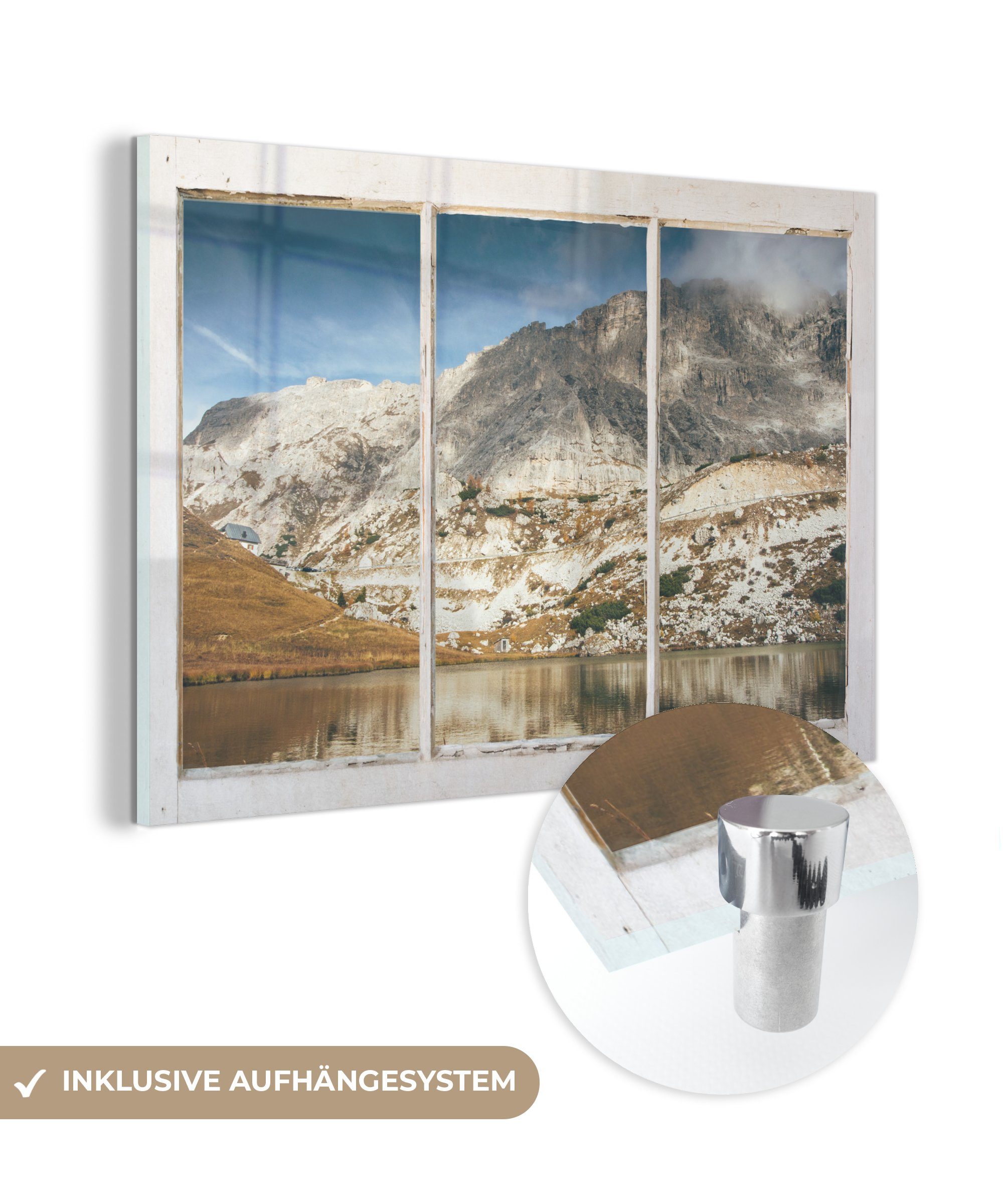 auf - Bilder - - Glas auf Acrylglasbild Wasser, Wandbild St), Berg Foto - MuchoWow (1 Glas Aussicht - Wanddekoration Glasbilder