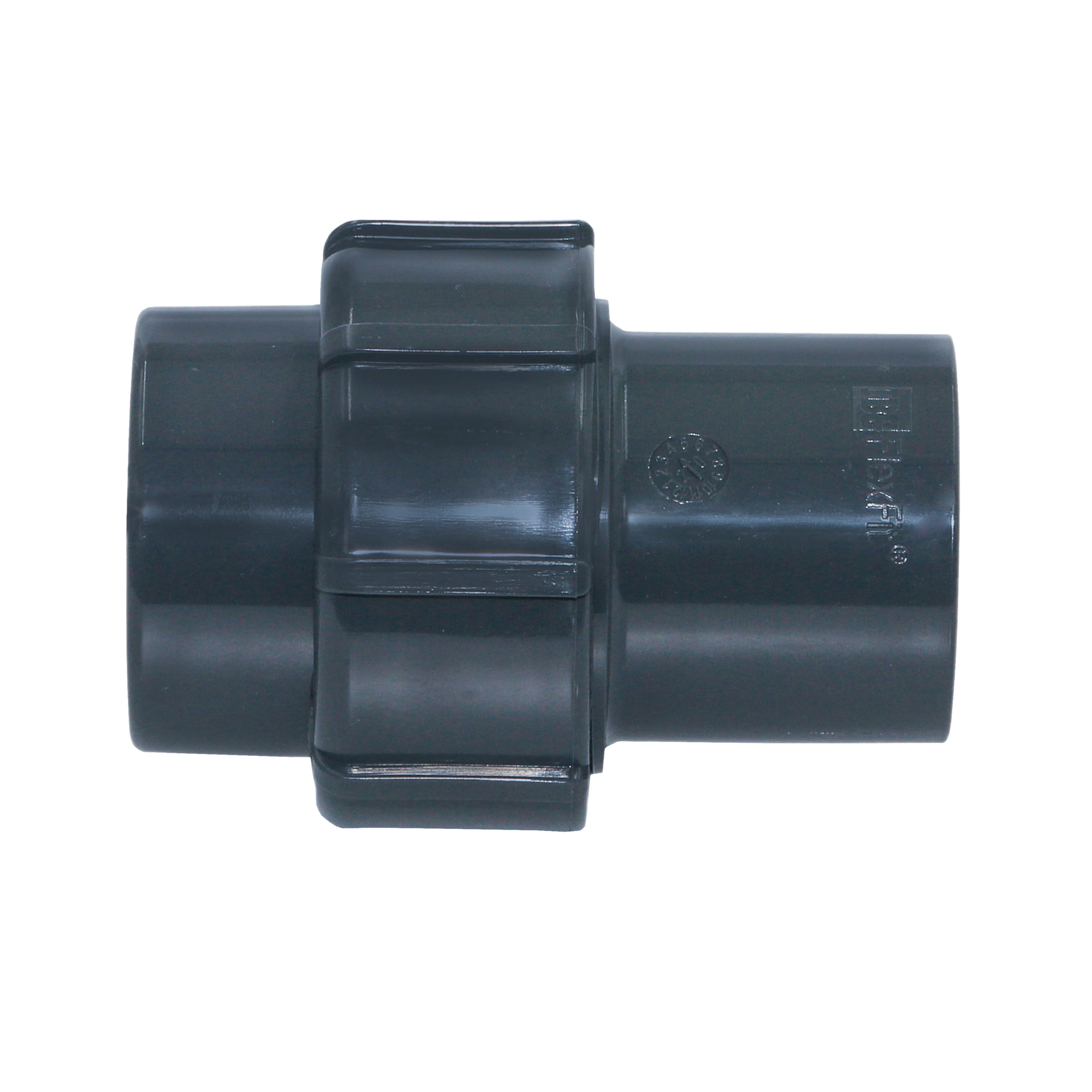 HAF Schlauchverbinder HAF PVC Flexfit Übergangsverschraubung 2x 50mm Klemm x Klebemuffe PN4, (Max. Betriebsdruck 4 Bar (PN4), Für Verbindung von flexiblem Klebeschlauch), Klemmverbinder aus grauem PVC-U
