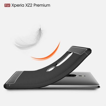 König Design Handyhülle Sony Xperia XZ2 Premium, Sony Xperia XZ2 Premium Handyhülle Carbon Optik Backcover Grau