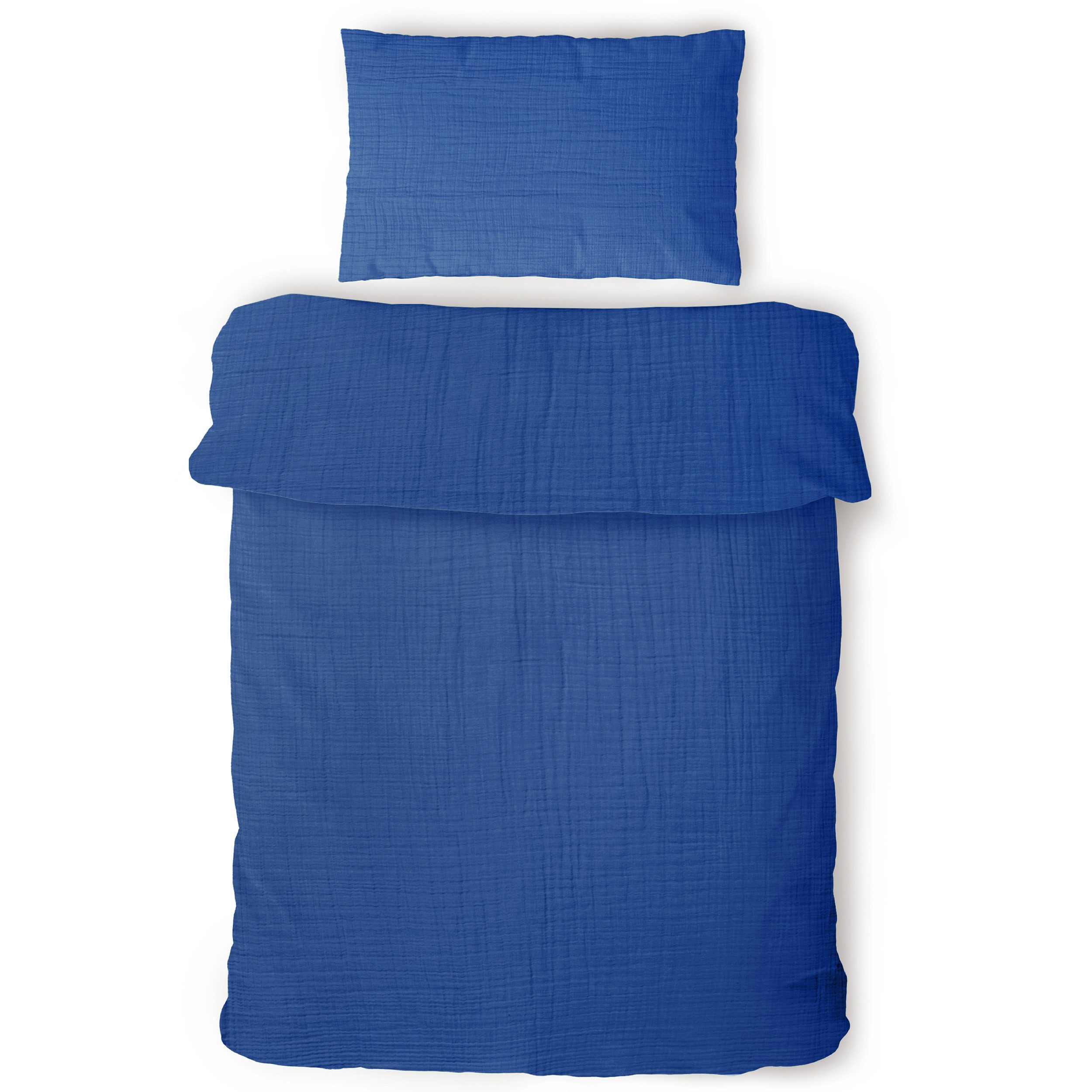Laynenburg Kinderbettwäsche Musselin 2 teilig aus 100% Baumwolle in 100x135 cm + 40x60 cm, atmungsaktiv & bügelfrei – 3 lagig mit Reißverschluss & Haltebändern