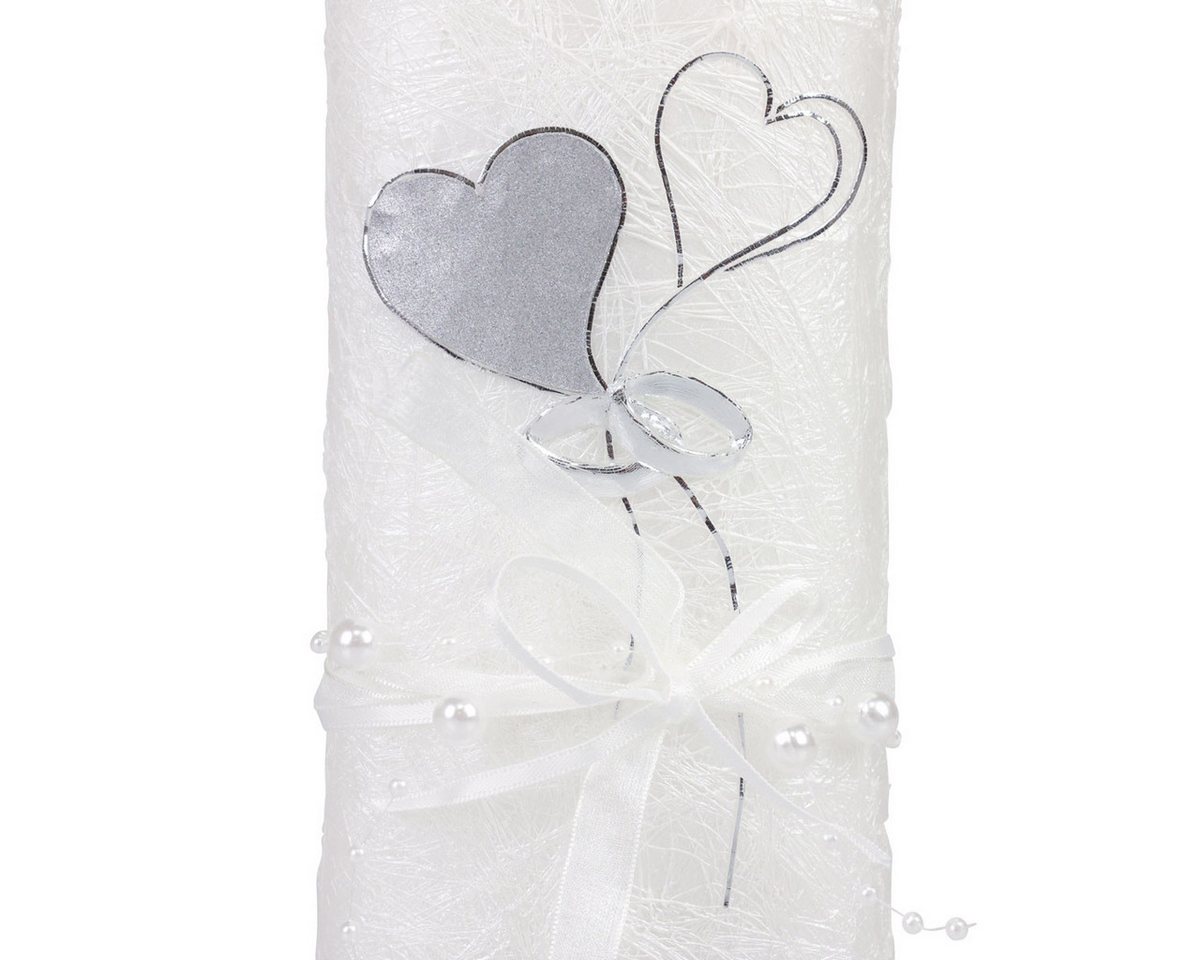 Thumbnail - Viana Bastelnaturmaterial Elegante Hochzeitskerze Silberne Herzen & Ringe Weiß, Tischdeko
