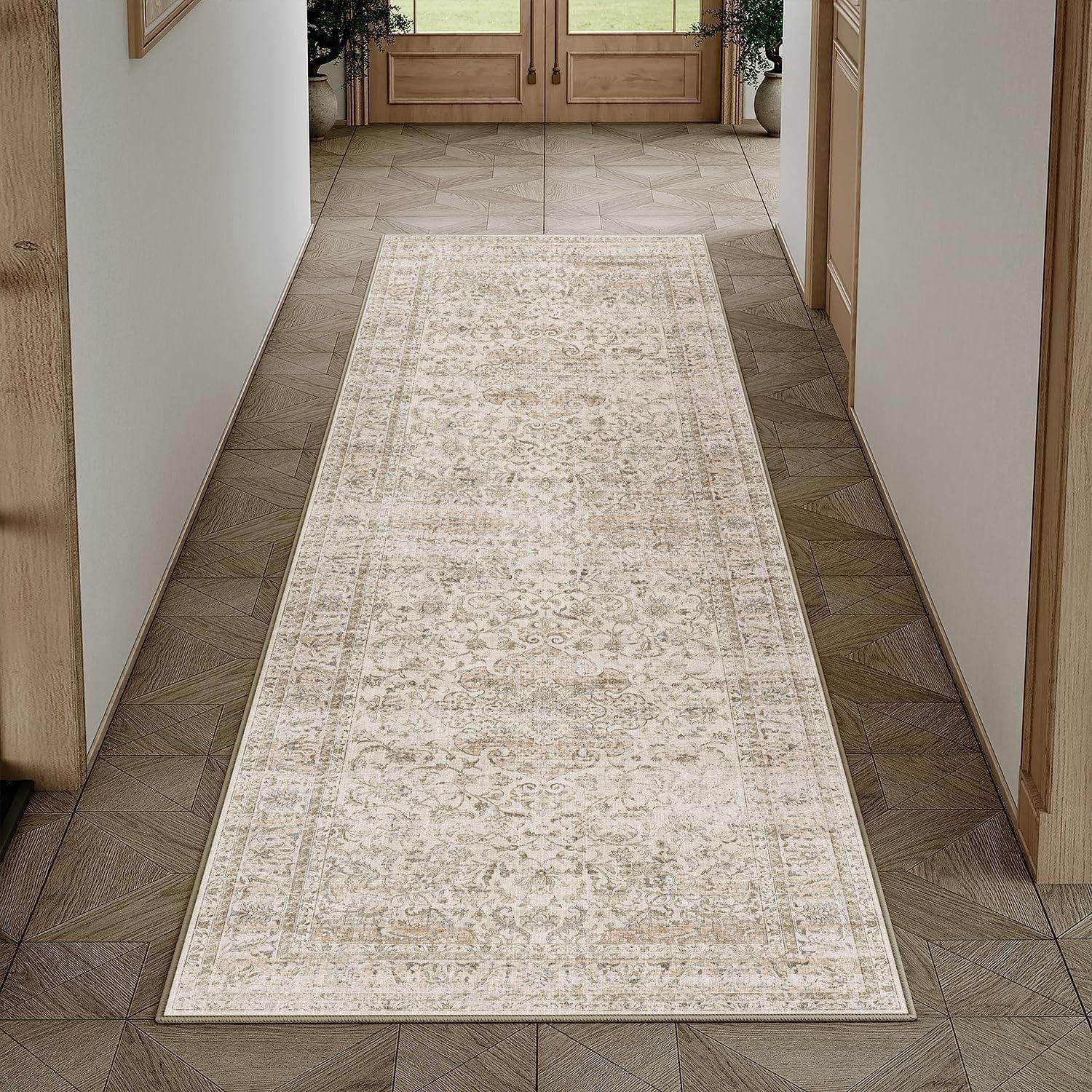 LuxusKollektion Läufer Läufer 60x240cm Beige Vintage Waschbar, rechteckig, Höhe: 5 mm