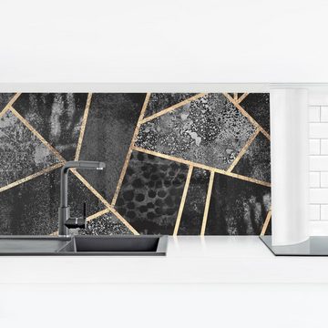 Bilderdepot24 Küchenrückwand schwarz dekor Abstrakt Aquarell Kunst Muster Graue Dreiecke Gold, (1-tlg., Nischenrückwand - für Fliesenspiegel ohne Bohren - matt), Spritzschutz Rückwand Küche Herd - Folie selbstklebend versch. Größen