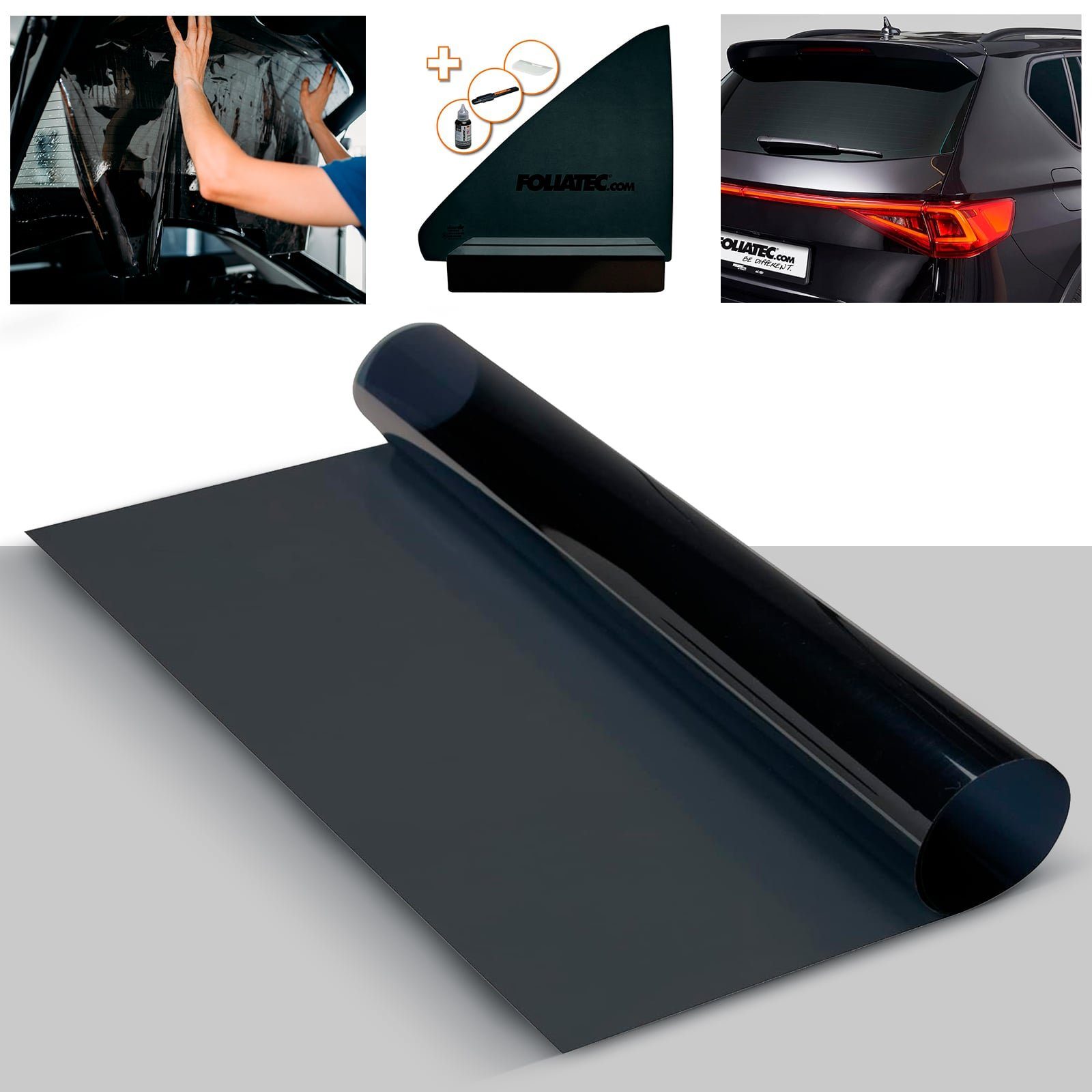 FOLIATEC Fensterfolie Blacknight Superdark Auto Scheibentönungsfolie, Extra Dunkel, verdunkelnd, Blendschutz, UV-Schutz und 95% Verdunkelung
