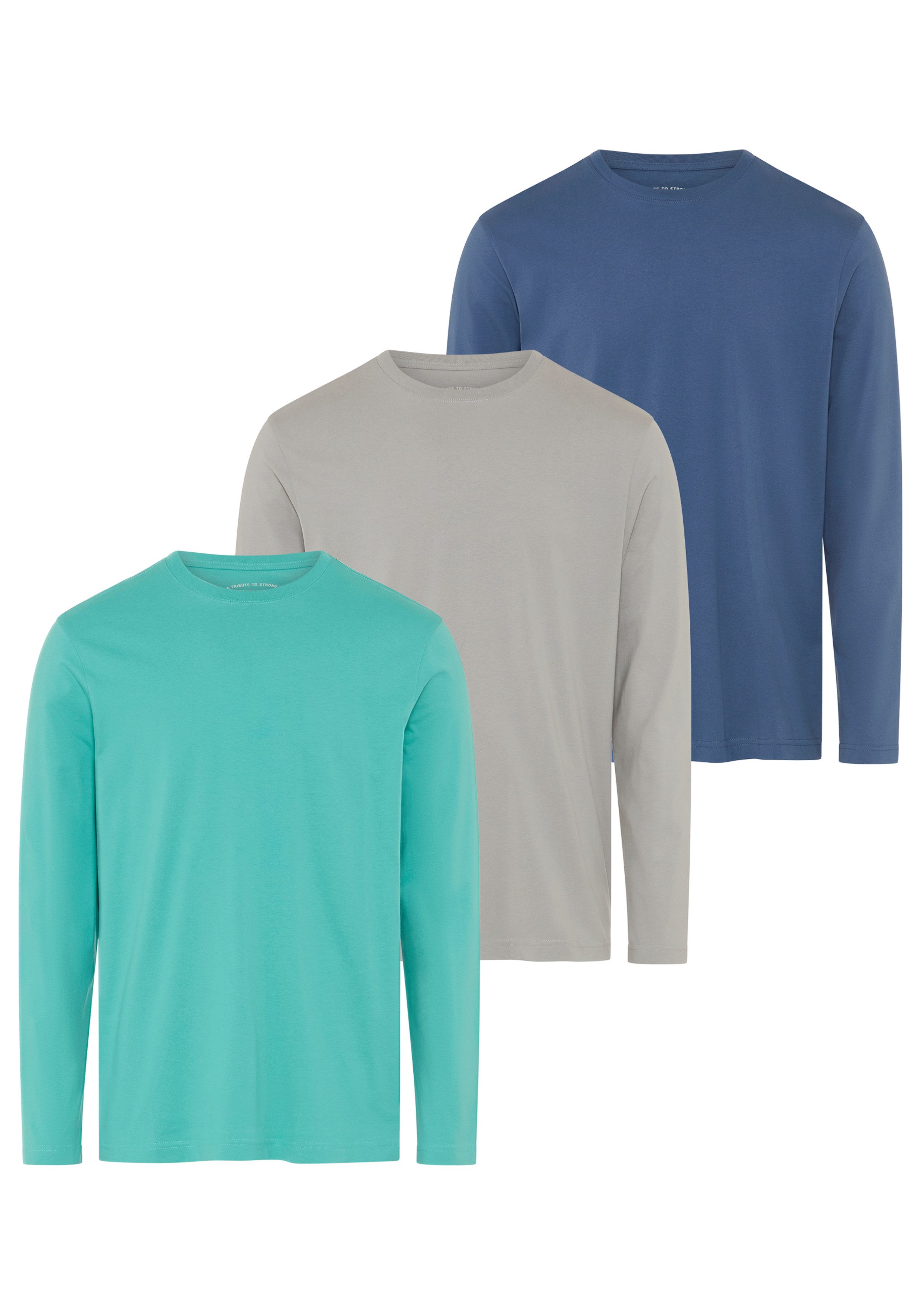 Man's World Langarmshirt neue Farbe ! (3er-Pack) Langarm, unifarben, aus Baumwolle, im 3er-Pack