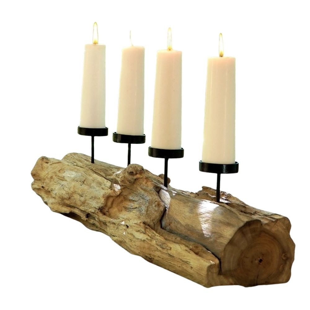 LebensWohnArt Kerzenhalter Natürlicher Kerzenhalter BRANCH 70cm Teakholz Advent Kerzen
