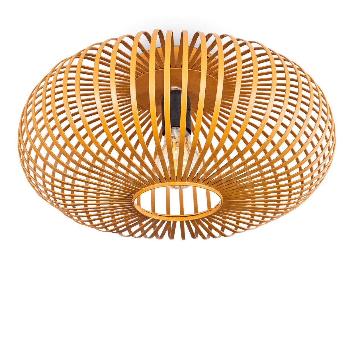 hofstein Deckenleuchte runde Deckenlampe aus Metall in Ockerfarben, ohne Leuchtmittel, Retro-mit Lichteffekt durch Gitter-Optik, Ø 40,5cm, E27-Fassung.