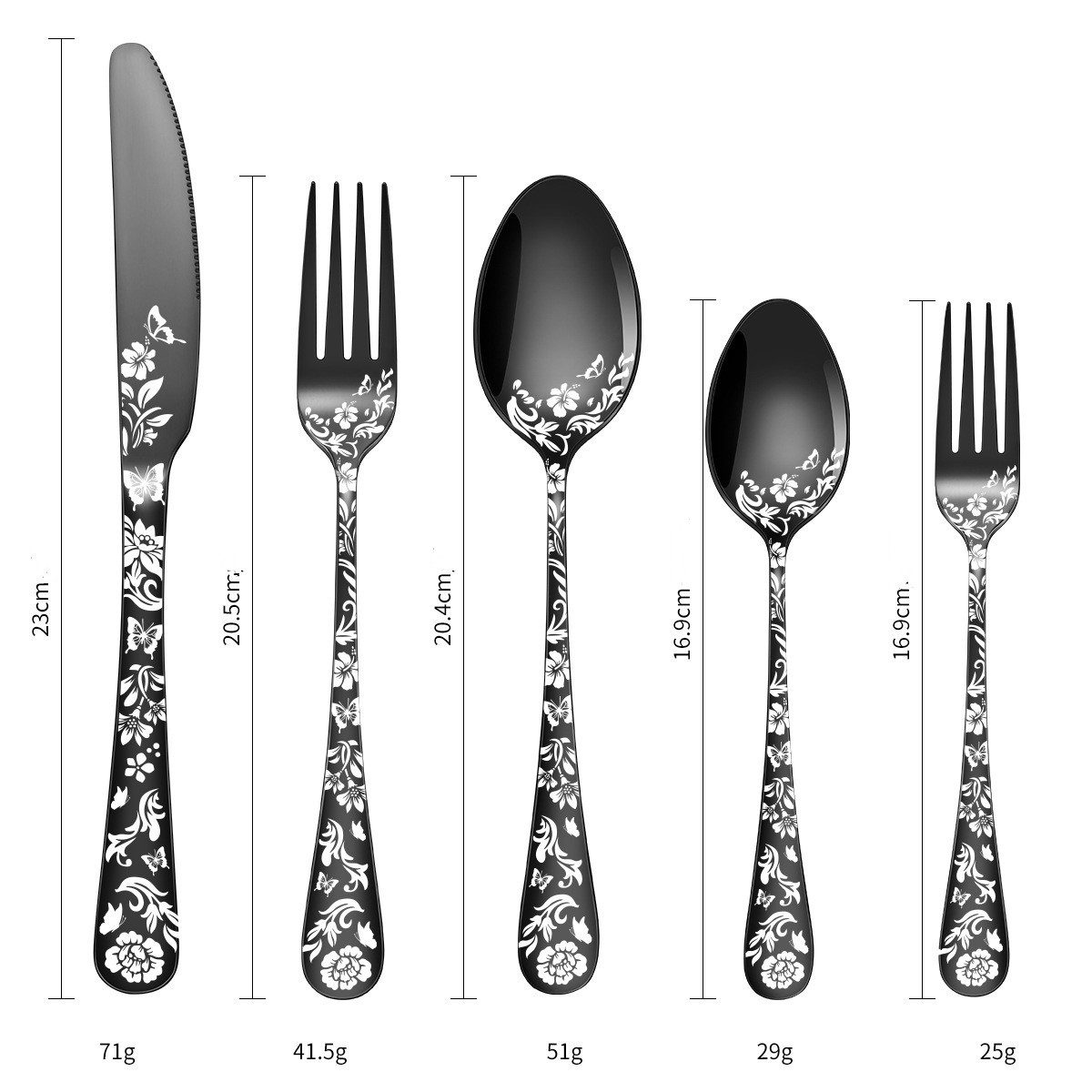 KEENZO Besteck-Set 30Stück Schwarz Mattiert Essbesteck-set Edelstahl mit Blumenspiegel (30-tlg), 6 Personen, Edelstahl