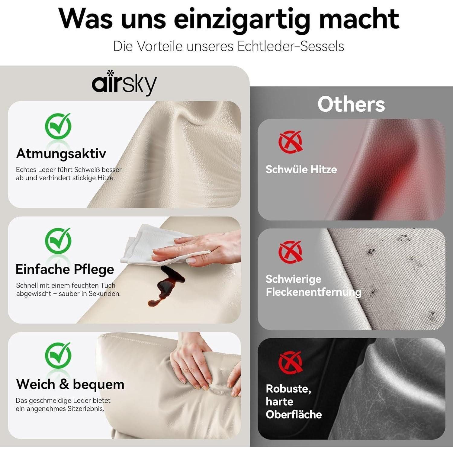 LuxusKollektion TV-Sessel Relaxsessel Echtleder Liegefunktion Fernsehsessel Beige – Bild 5 von 5
