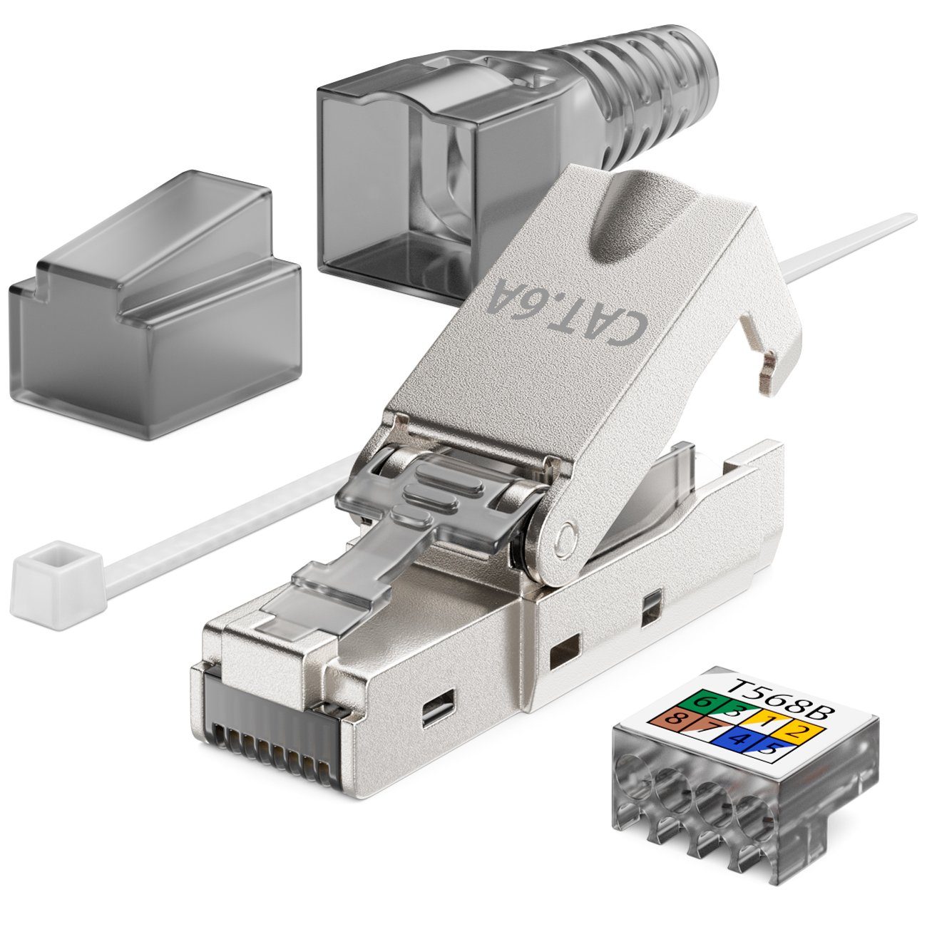 deleyCON deleyCON 4x CAT6a Werkzeugloser RJ45 Netzwerkstecker 10Gbit/s Stecker Netzwerk-Adapter – Bild 2 von 5