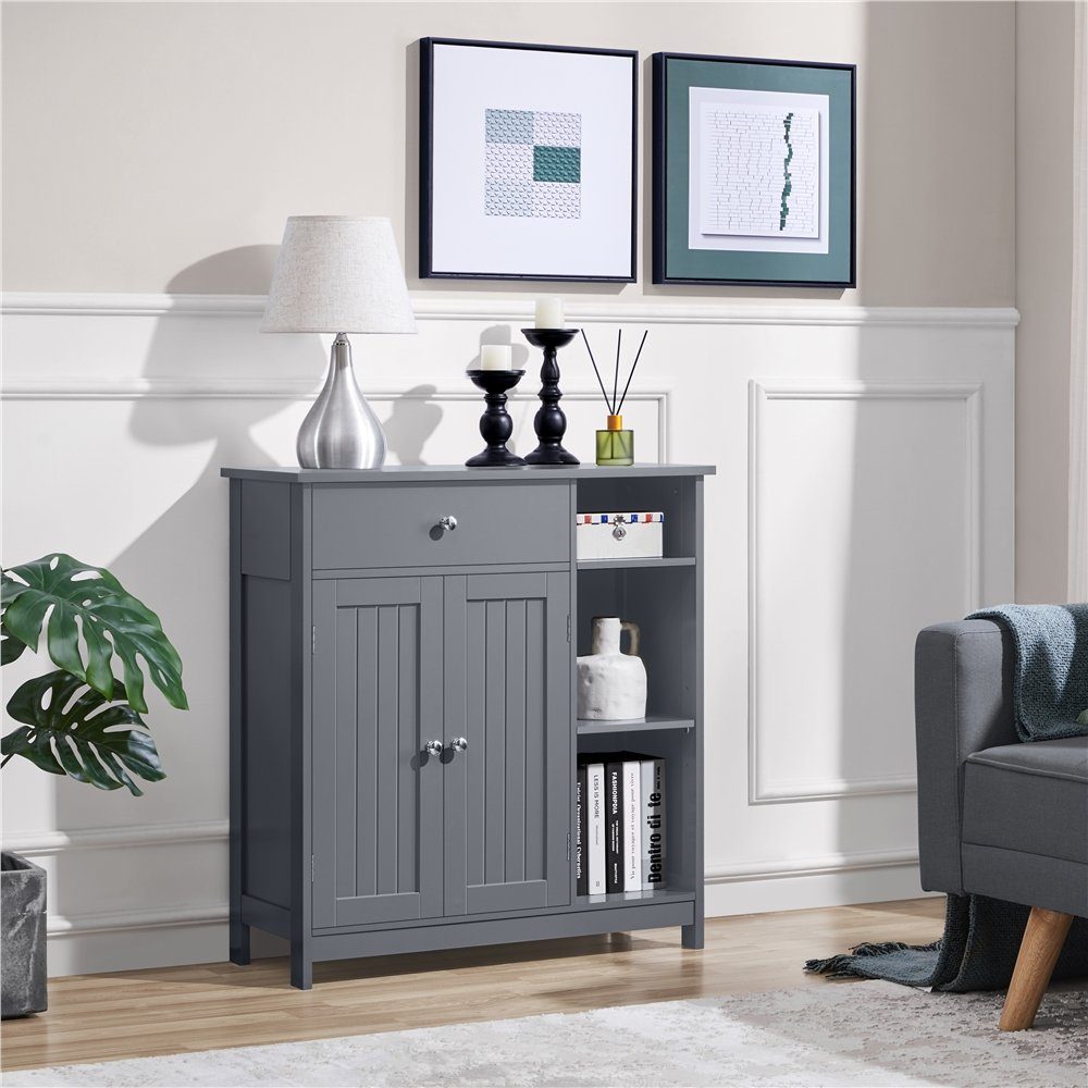 Yaheetech Badkommode Badezimmerschrank 75 x 30 x 80 cm, mit 1 Schublade & 6 Fächern mit verstellbaren Einlegeböden